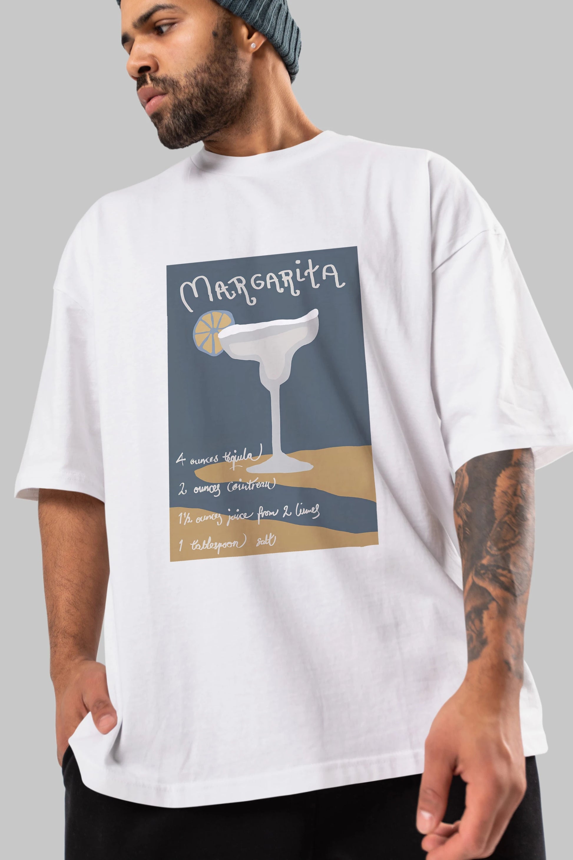 Margarita 2 Ön Baskılı Oversize t-shirt Erkek Kadın Unisex %100 Pamuk Bisiklet Yaka tişort
