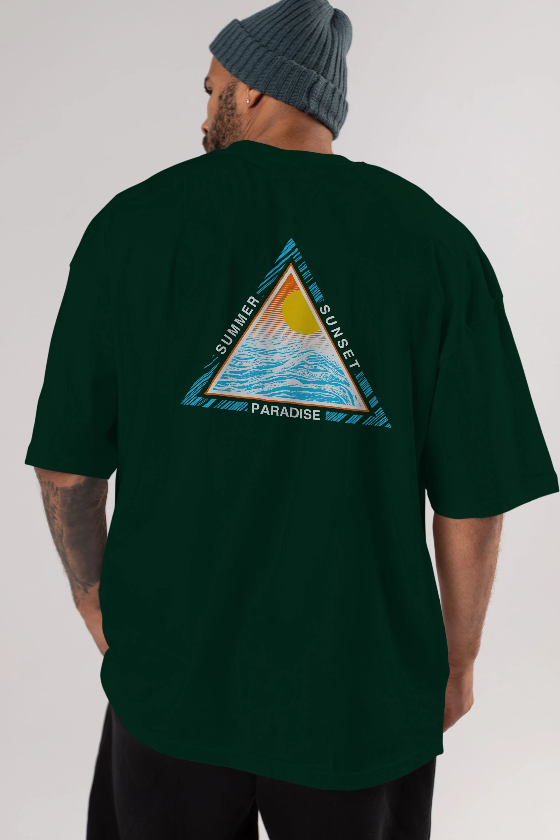 Summer Sunset Paradise Arka Baskılı Oversize t-shirt Erkek Kadın Unisex