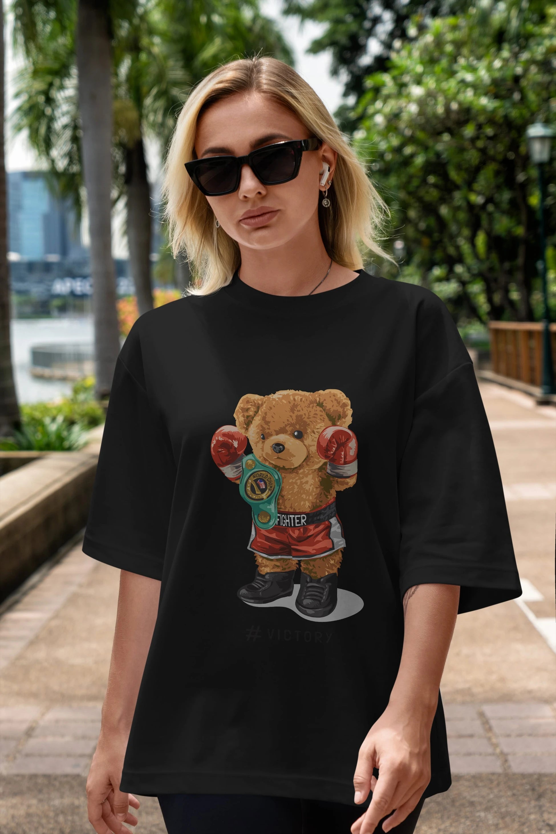 Teddy Bear Victory Ön Baskılı Oversize t-shirt Erkek Kadın Unisex %100 Pamuk