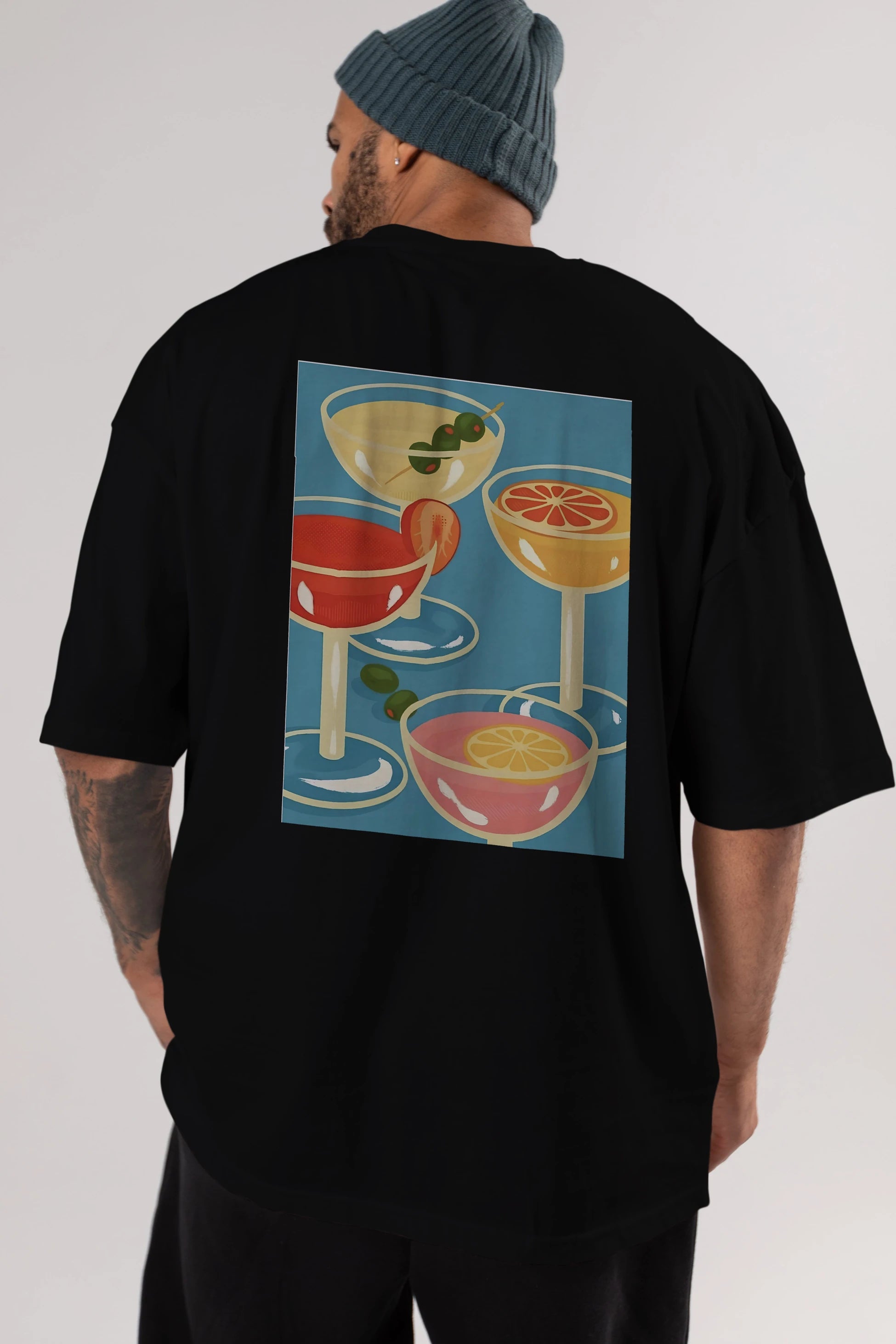 Cocktails Arka Baskılı Oversize t-shirt Erkek Kadın Unisex %100 Pamuk Bisiklet Yaka tişort
