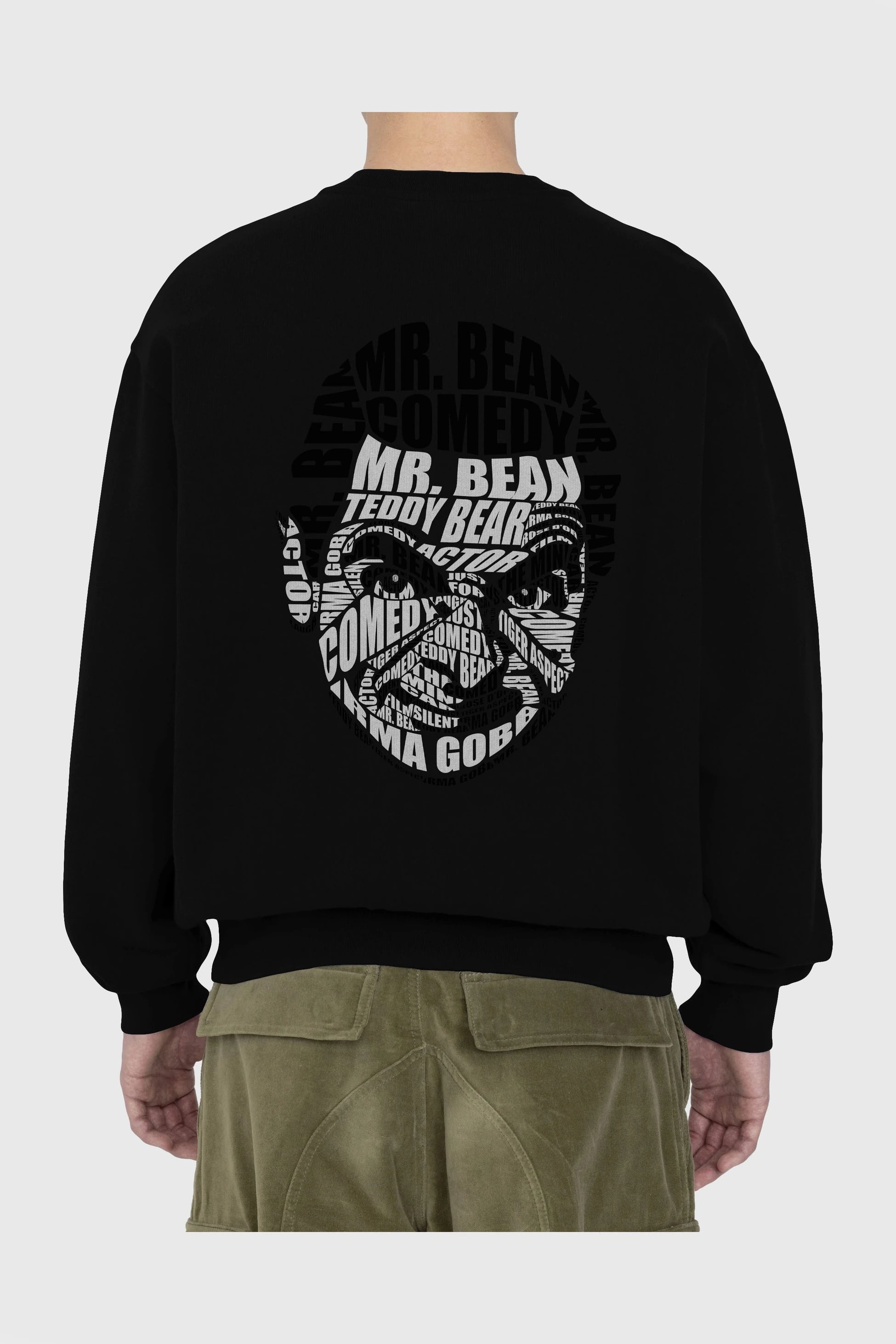 Mr Bean Calligram Arka Baskılı Oversize Sweatshirt Erkek Kadın Unisex