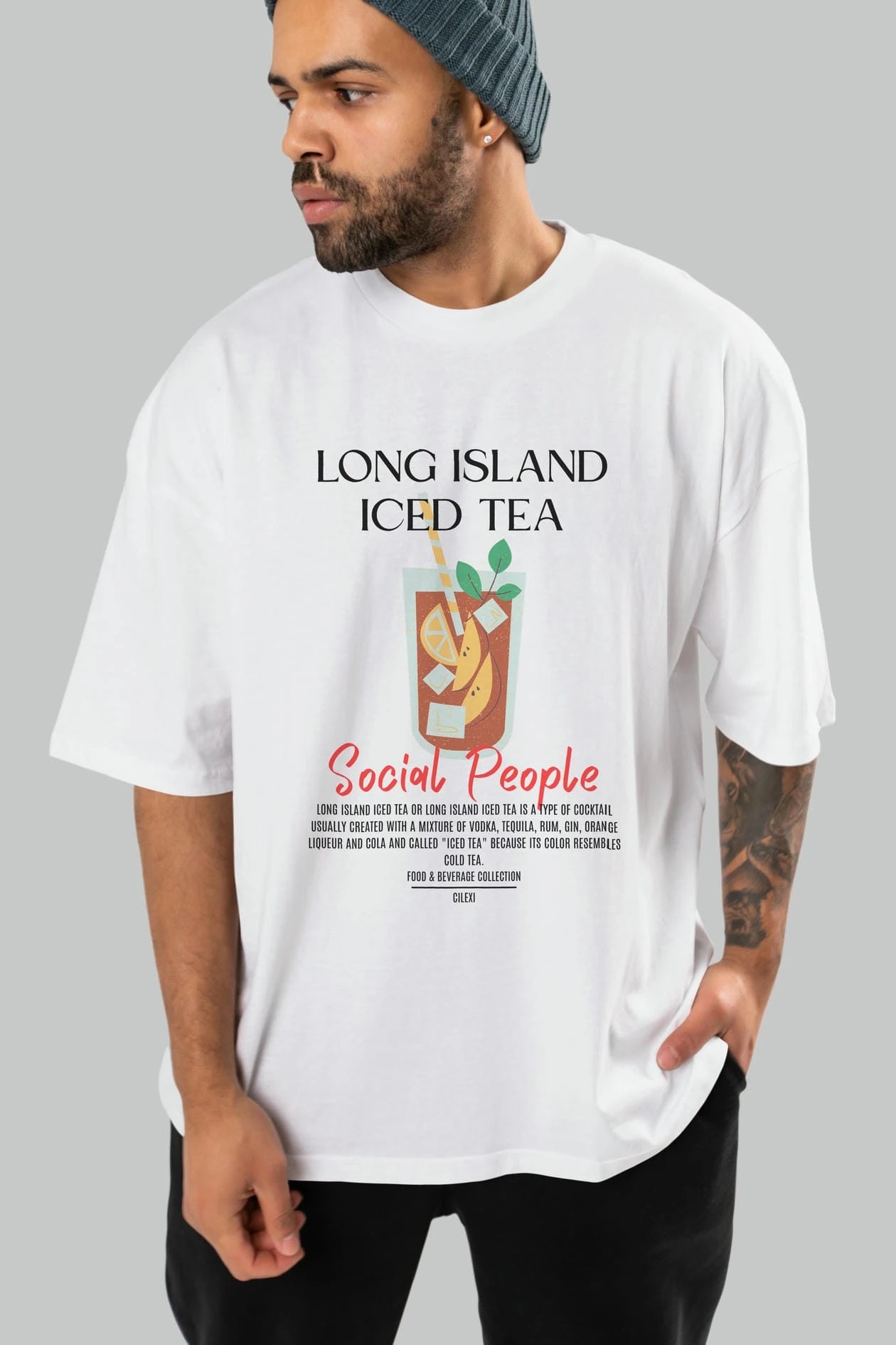 Long Island ıced tea Kokteyl Serisi ön Baskılı Oversize t-shirt Erkek Kadın %100 Pamuk Bisiklet Yaka tişort