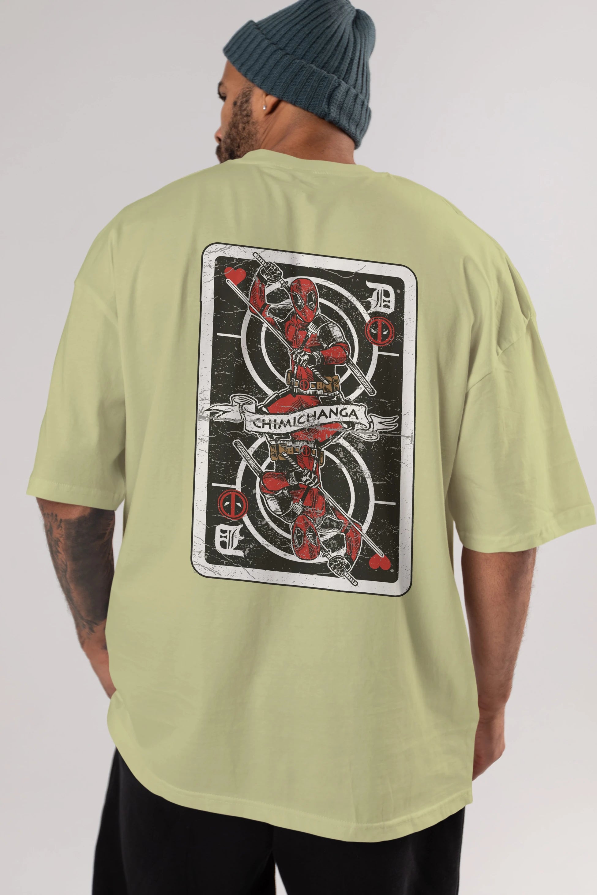 Deadpool Card Arka Baskılı Oversize t-shirt Erkek Kadın Unisex %100 Pamuk