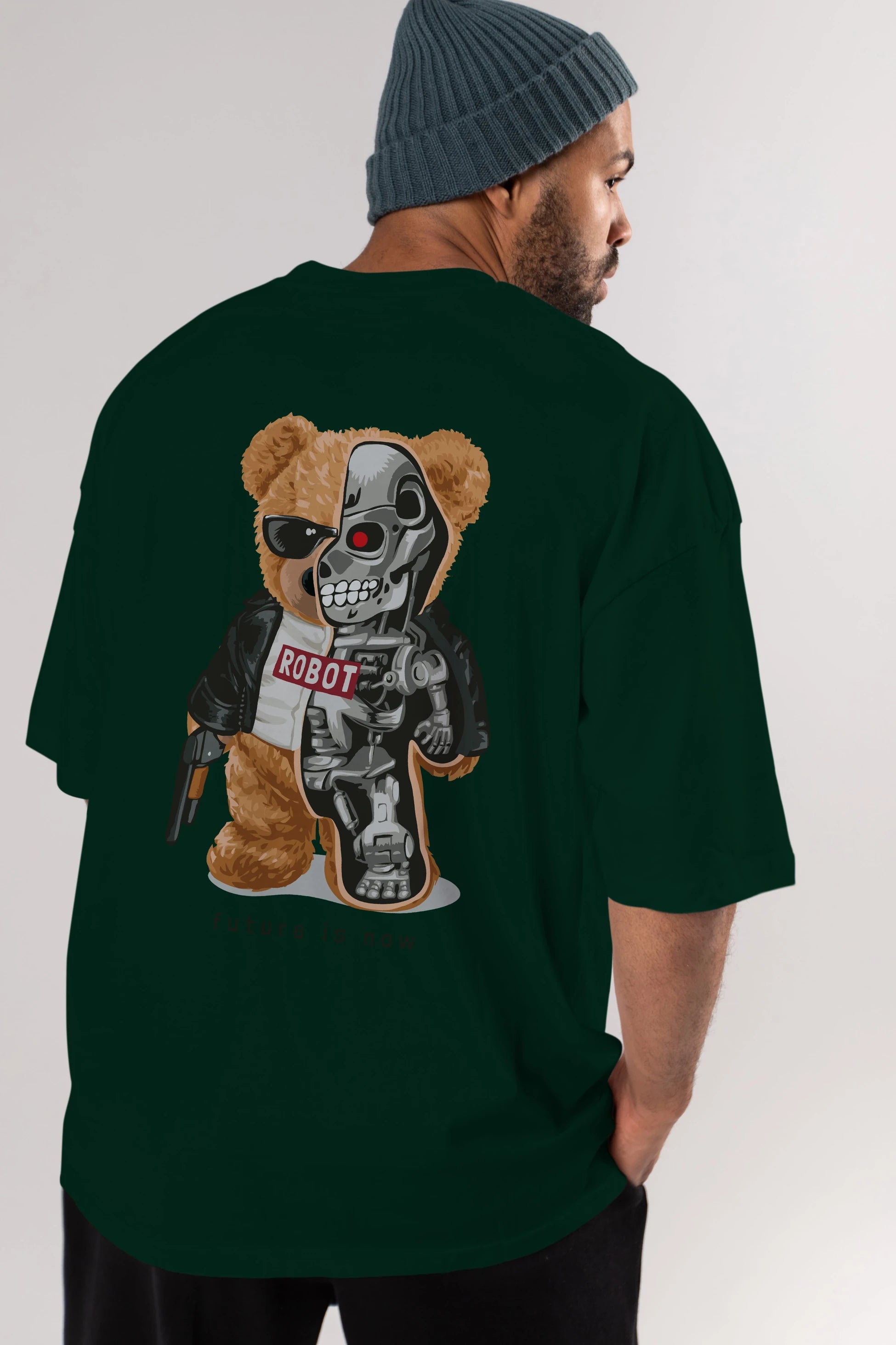 Teddy Bear Robot Arka Baskılı Oversize t-shirt Erkek Kadın Unisex %100 Pamuk