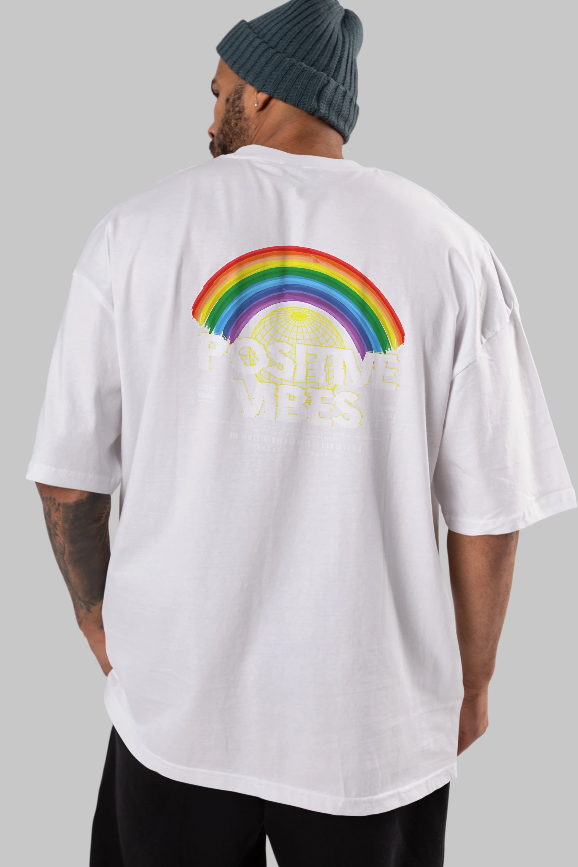 Positive Vibes Arka Baskılı Oversize t-shirt Erkek Kadın Unisex