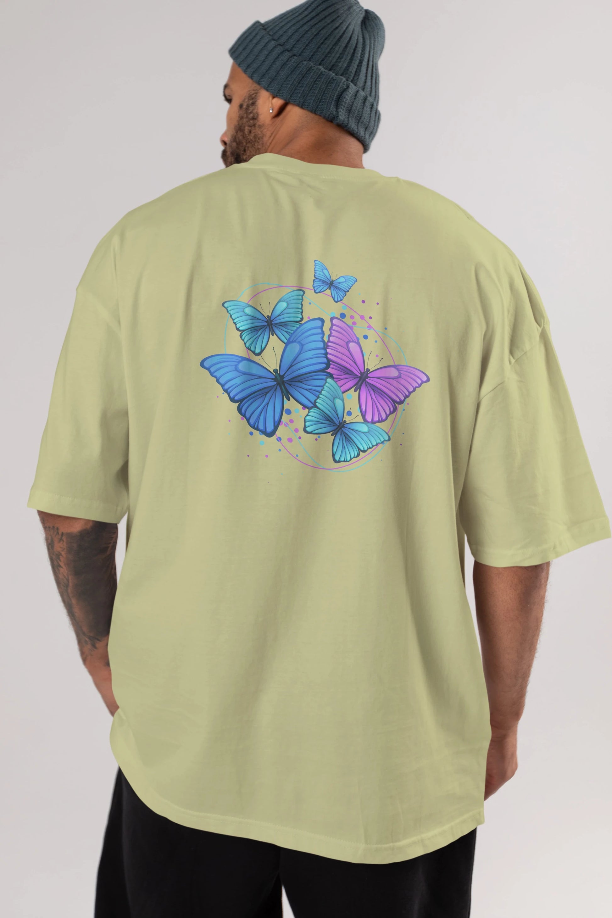 Kelebek Arka Baskılı Oversize t-shirt Erkek Kadın Unisex