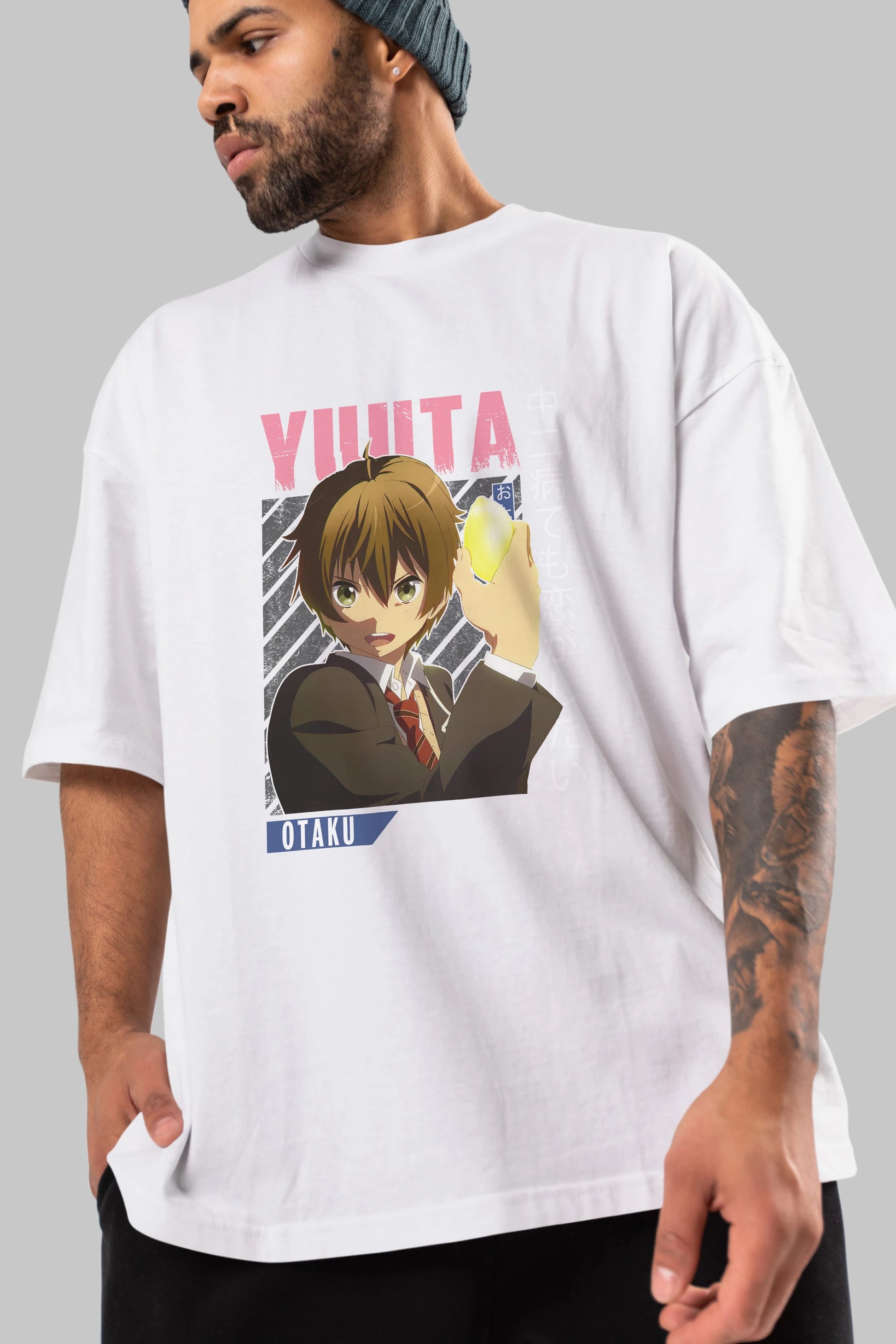 Yuuta Togashi 2 Anime Ön Baskılı Oversize t-shirt %100 pamuk Erkek Kadın Unisex