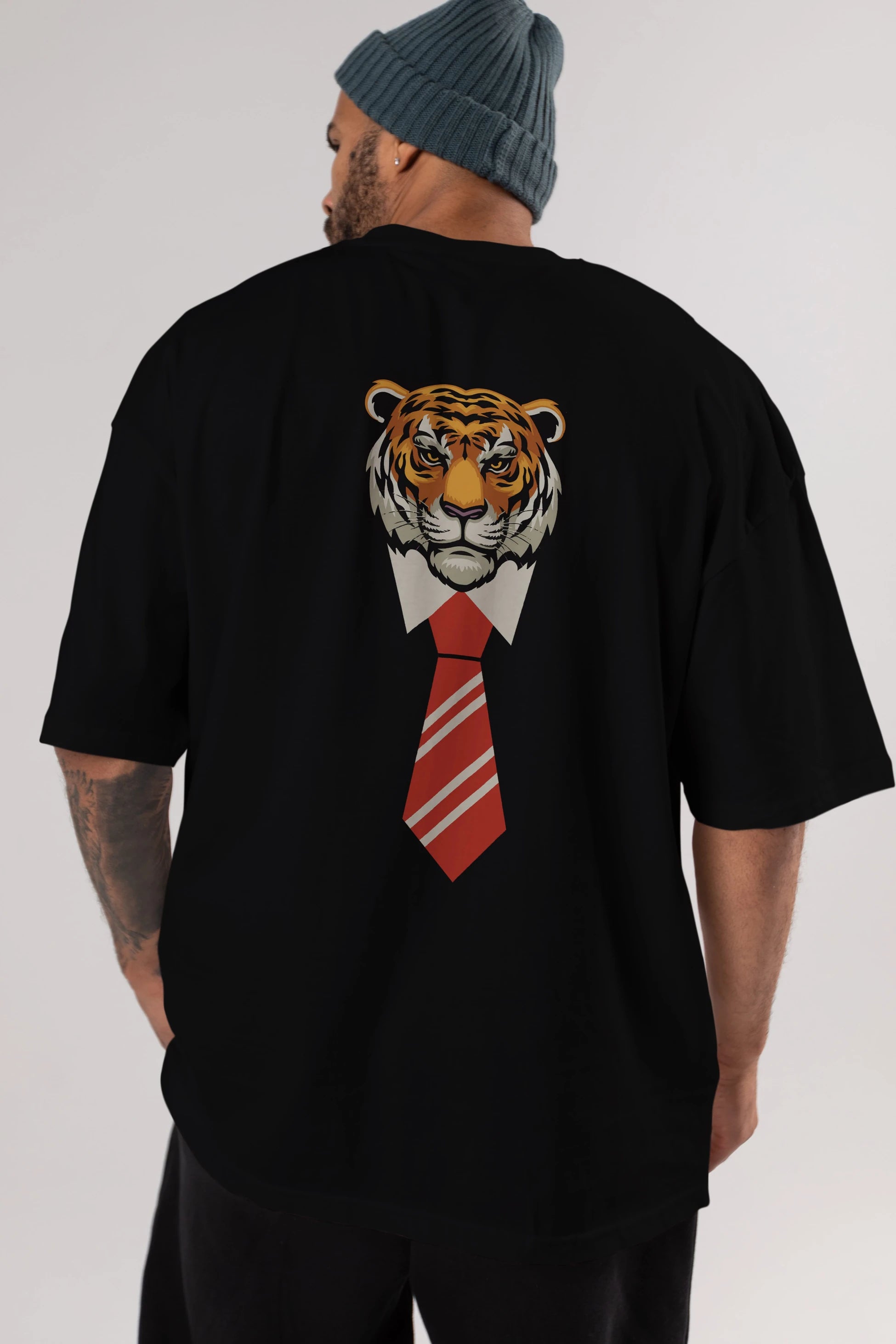 Tiger With Tie Arka Baskılı Oversize t-shirt Erkek Kadın Unisex