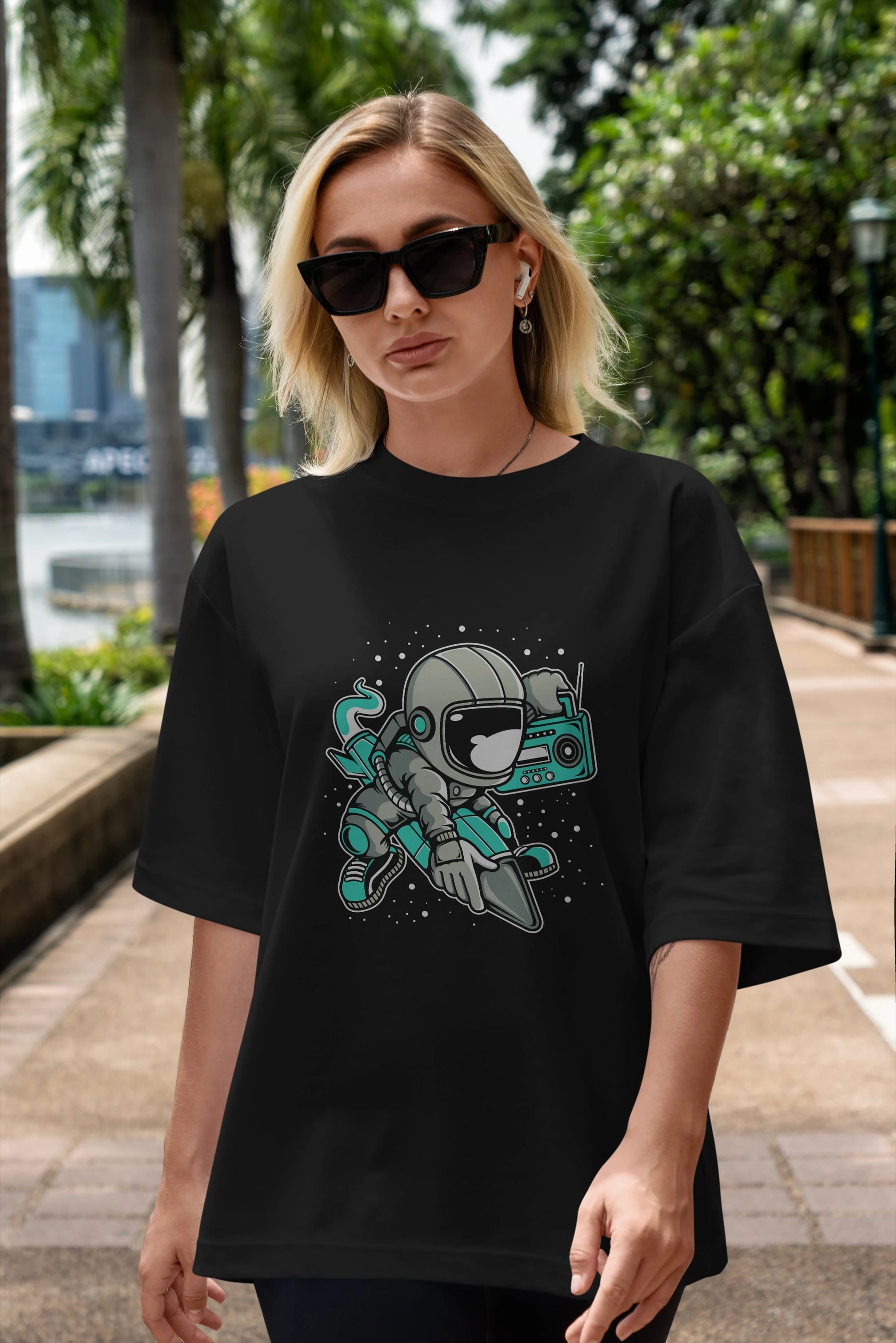 Astronaut Rocket (2) Ön Baskılı Oversize t-shirt Erkek Kadın Unisex