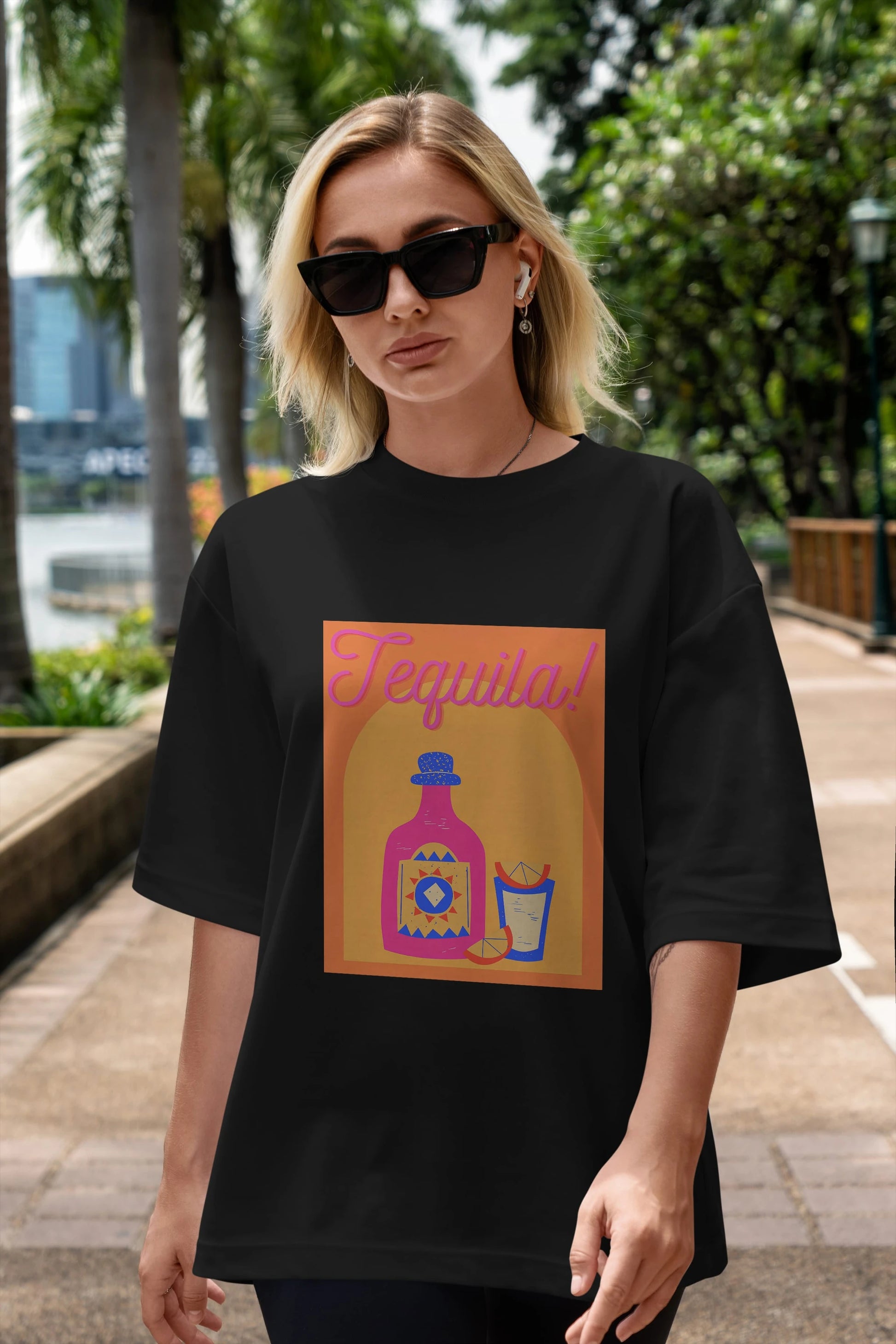 Tequila Ön Baskılı Oversize t-shirt Erkek Kadın Unisex %100 Pamuk Bisiklet Yaka tişort