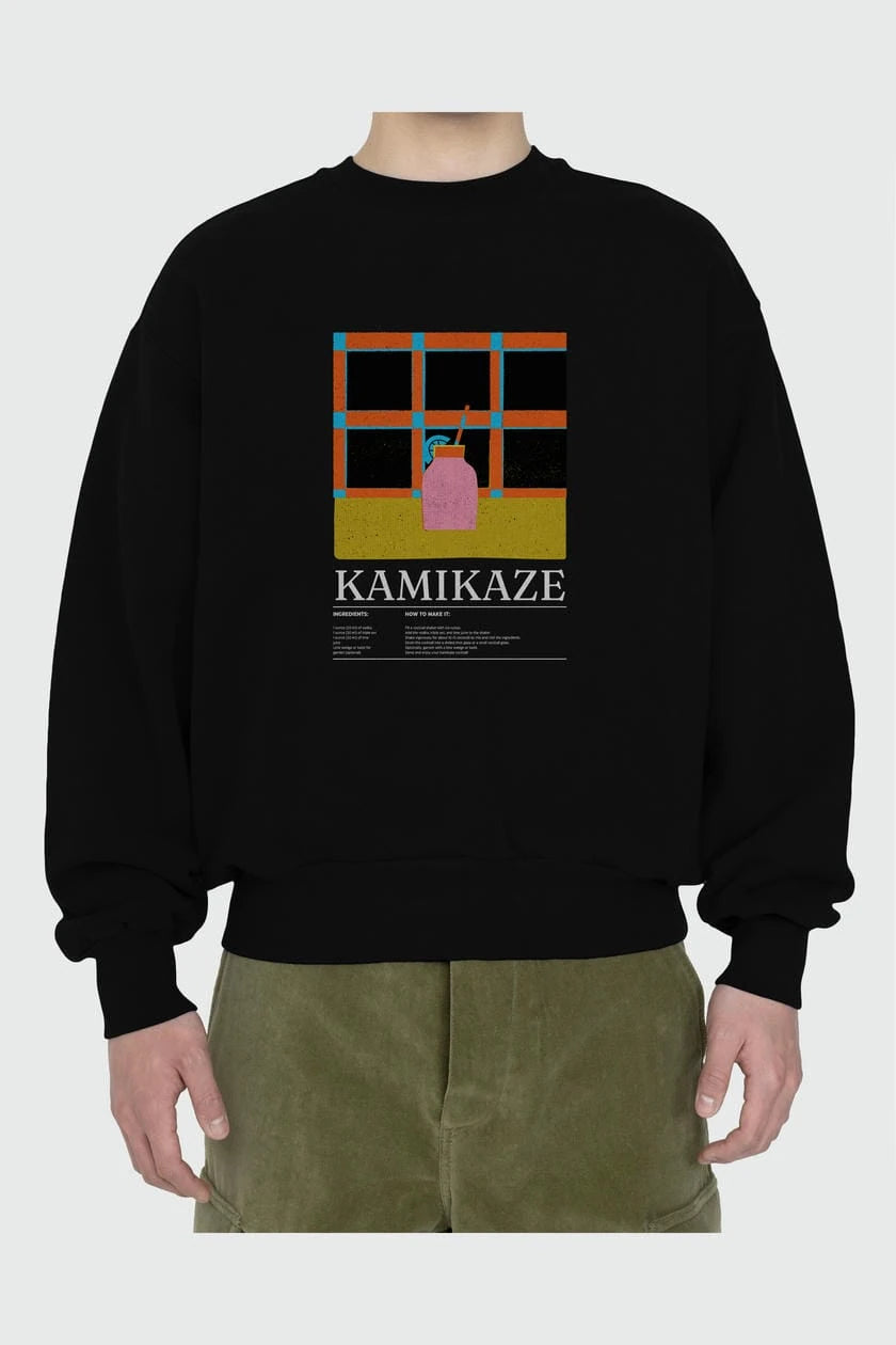 Kamikaze ön Baskılı Oversize Sweatshirt Erkek Kadın Unisex