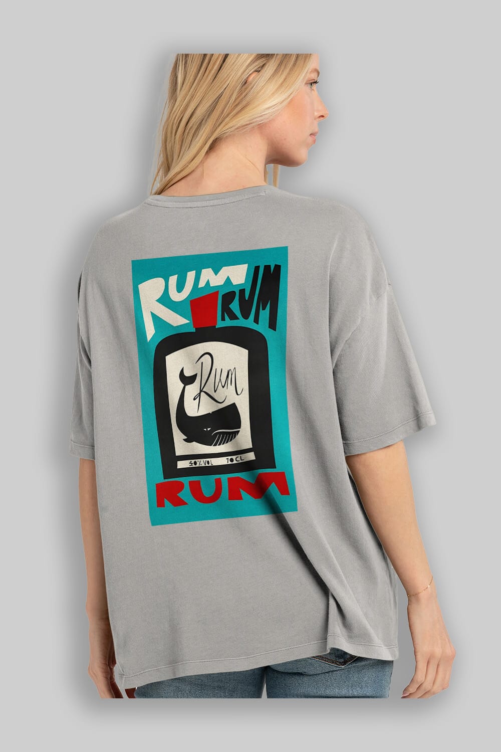 Rum Arka Baskılı Oversize t-shirt Erkek Kadın Unisex %100 Pamuk Bisiklet Yaka tişort