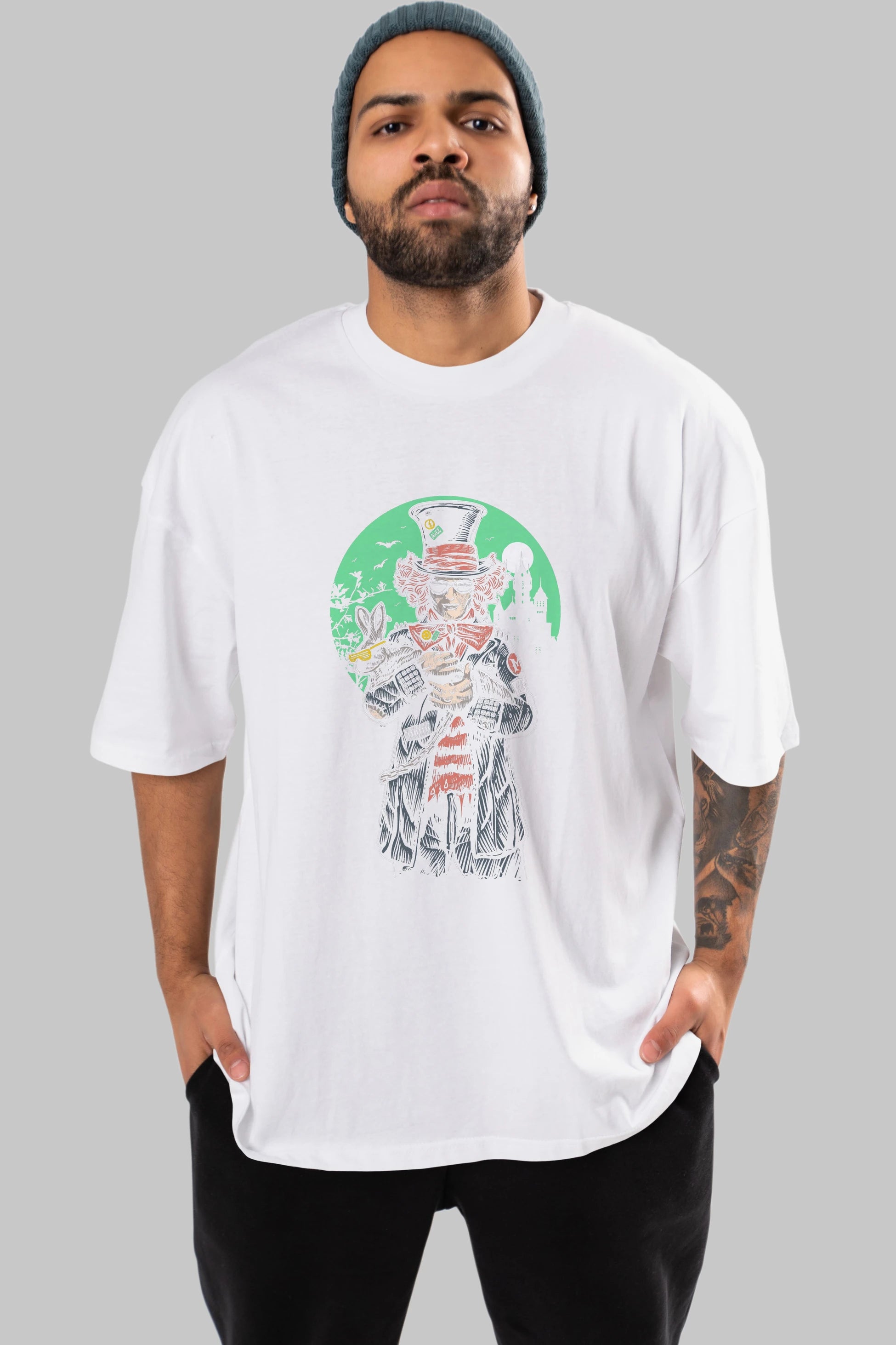 Mad Hatter Ön Baskılı Oversize t-shirt Erkek Kadın Unisex %100 Pamuk tişort