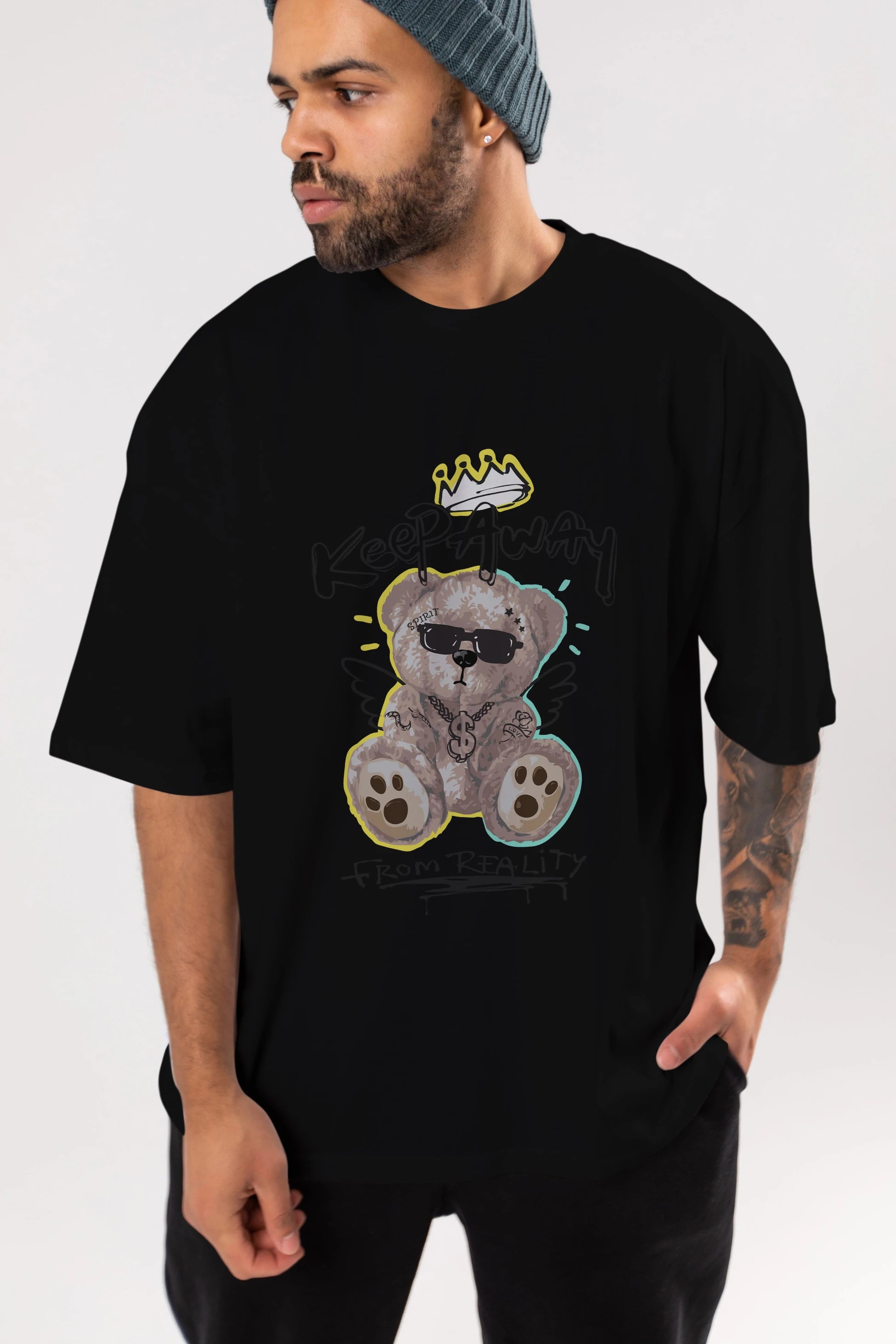 Keep Away Bear 2 Ön Baskılı Oversize t-shirt Erkek Kadın Unisex