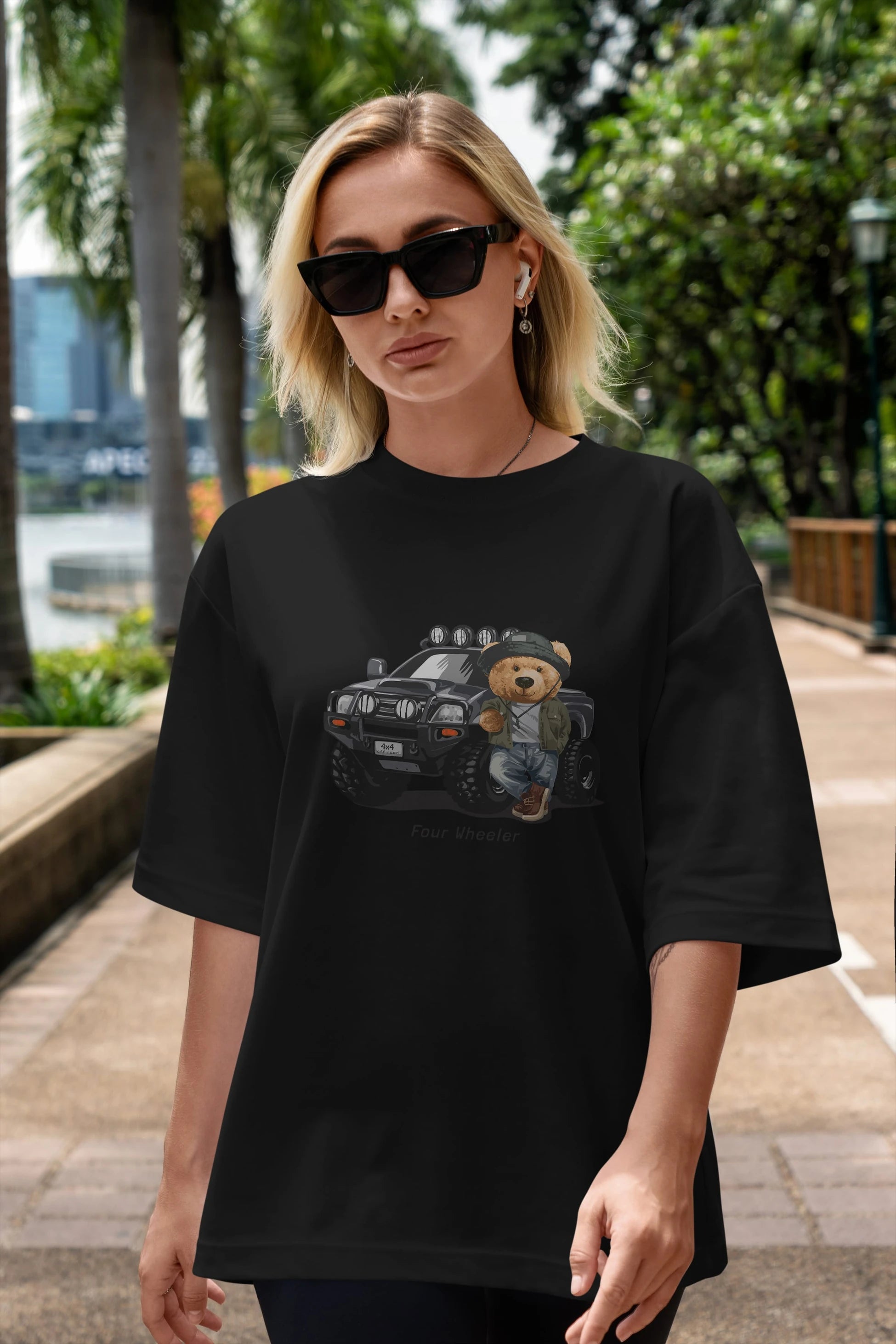 Teddy Bear Off Road Ön Baskılı Oversize t-shirt Erkek Kadın Unisex %100 Pamuk