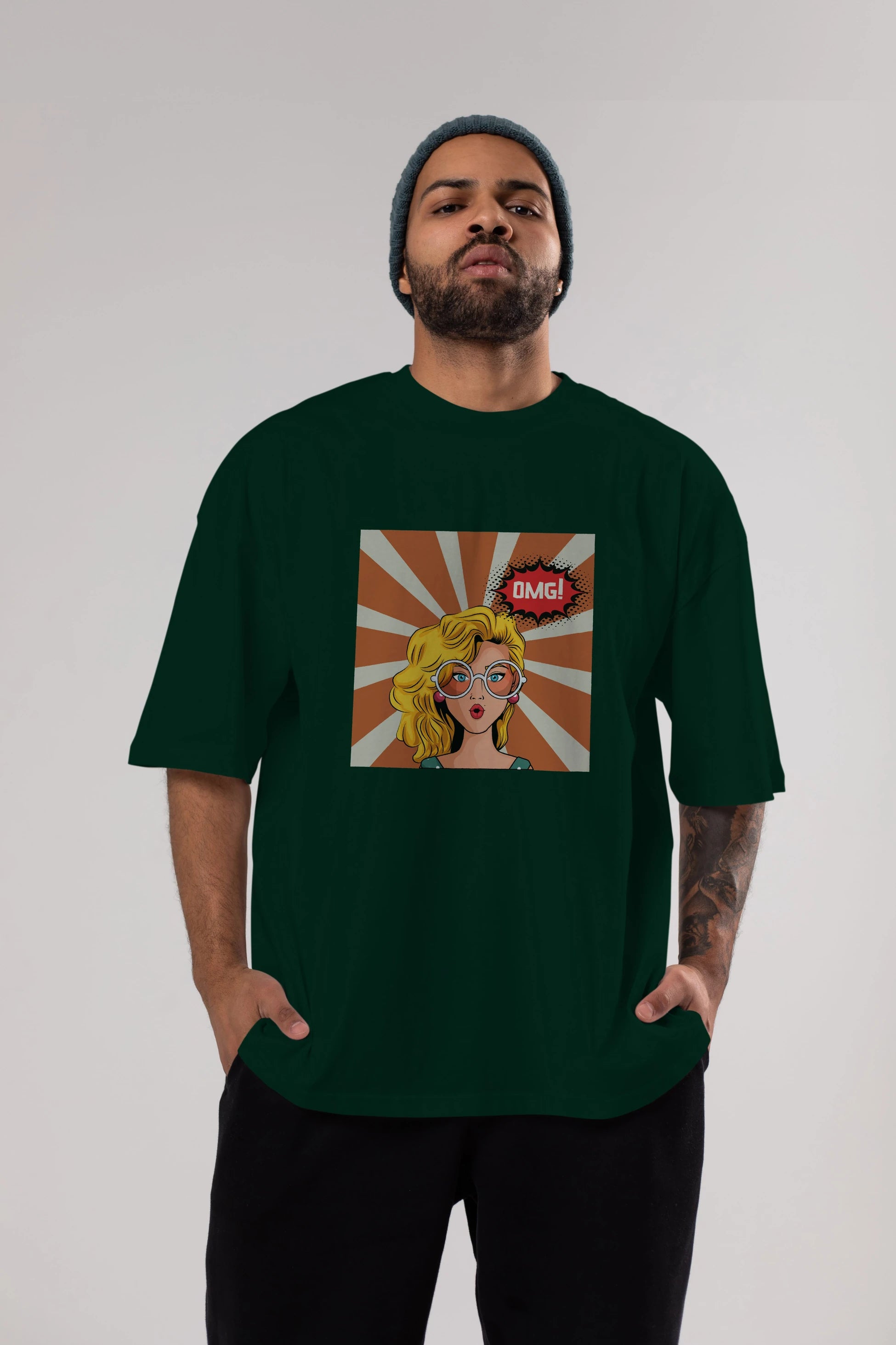 OMG Yazılı Retro Ön Baskılı Oversize t-shirt Erkek Kadın Unisex