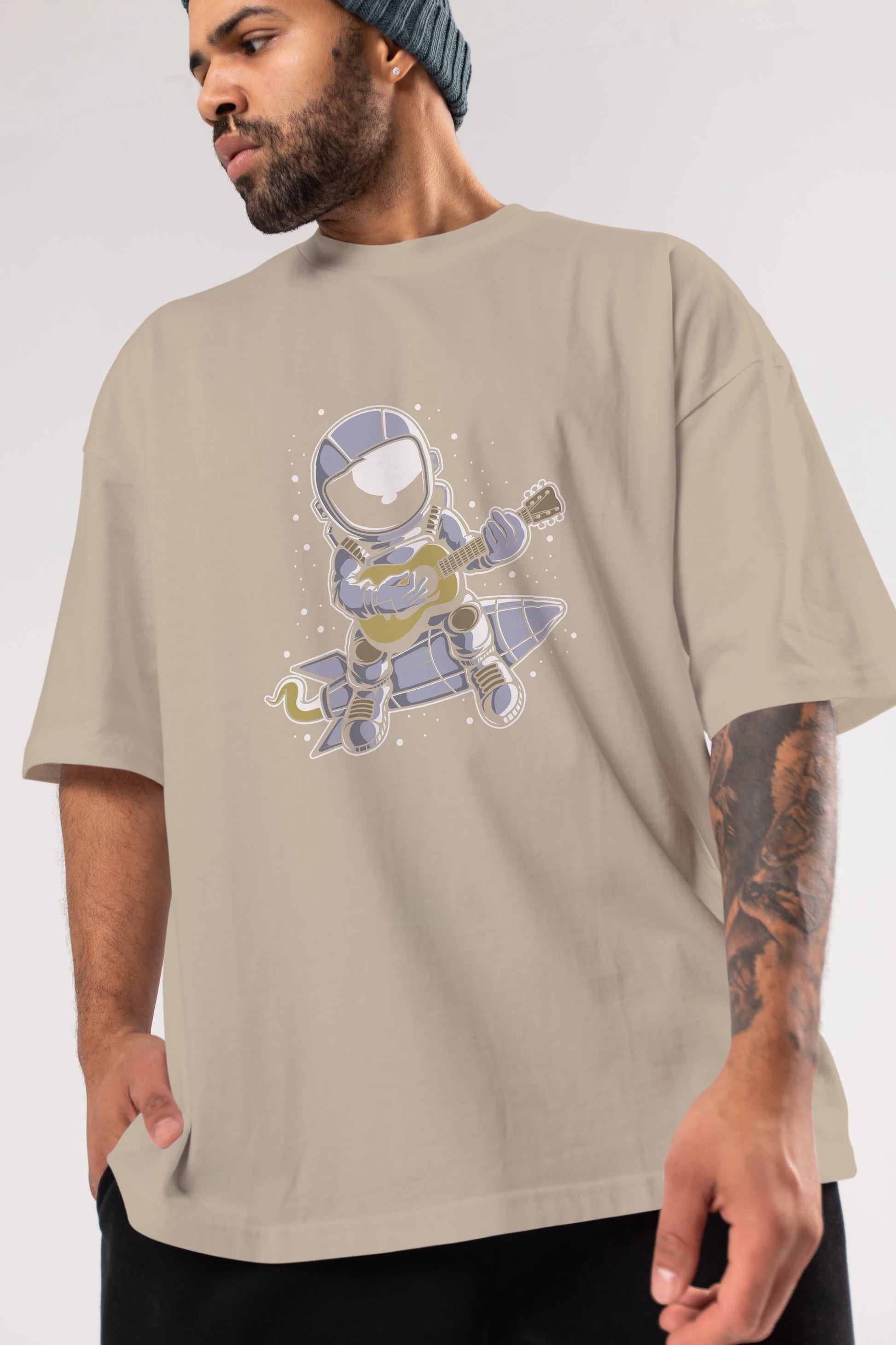 Astronaut Guitar (2) Ön Baskılı Oversize t-shirt Erkek Kadın Unisex