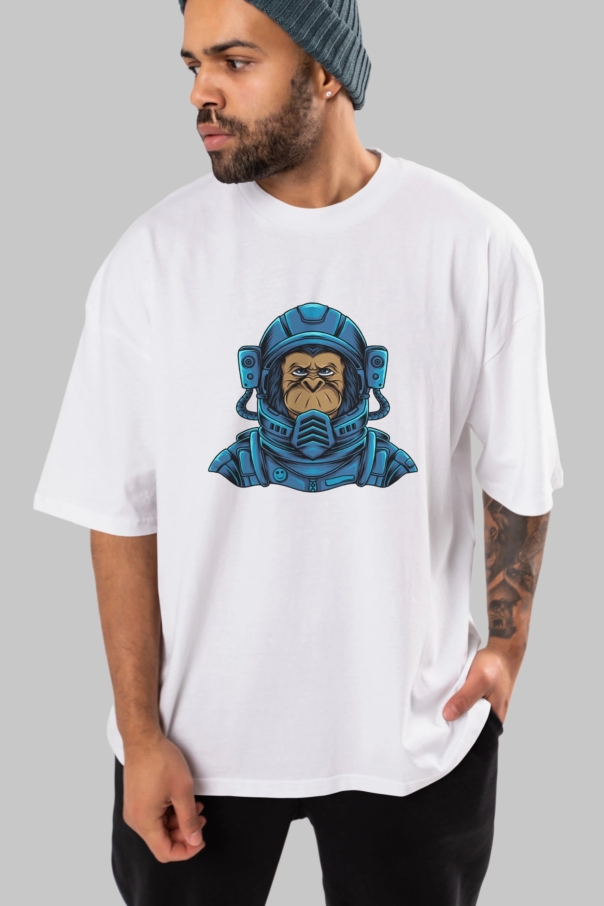 Astromonkey Ön Baskılı Oversize t-shirt Erkek Kadın Unisex