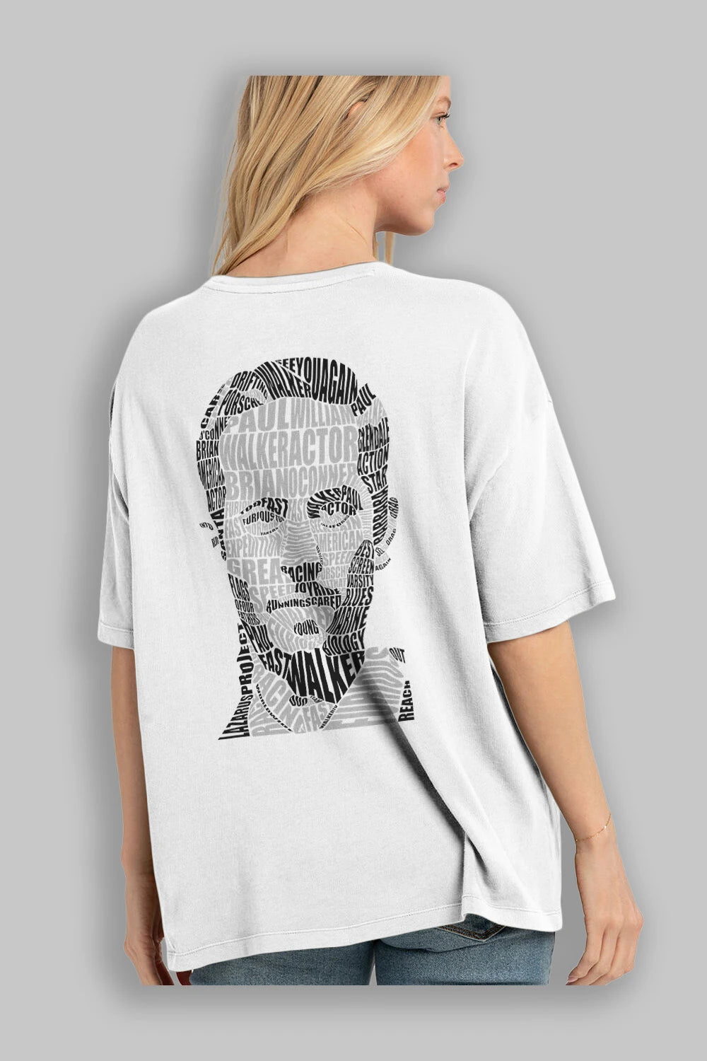 Paul Walker Calligram Arka Baskılı Oversize t-shirt %100 pamuk Erkek Kadın Unisex