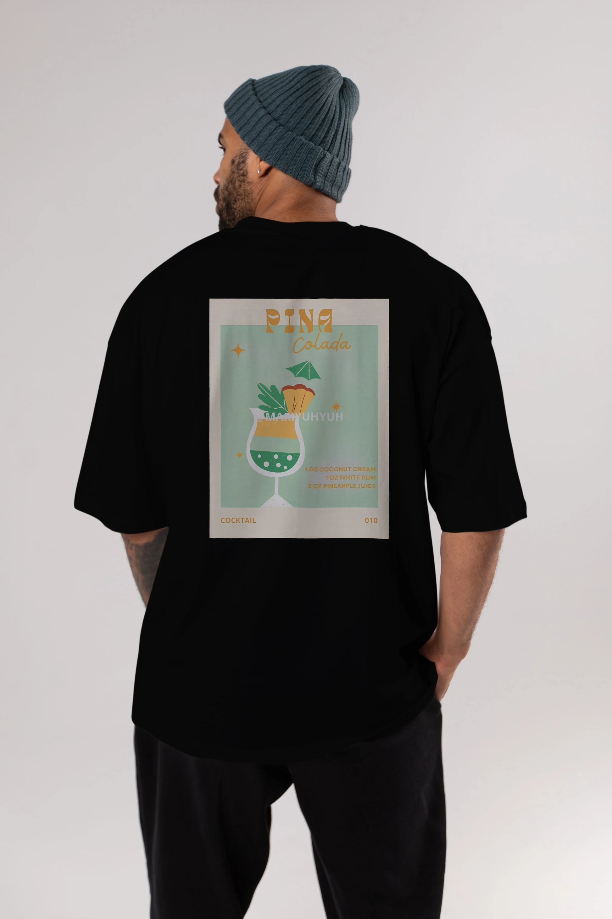 Pina Colada Arka Baskılı Oversize t-shirt Erkek Kadın Unisex %100 Pamuk Bisiklet Yaka tişort