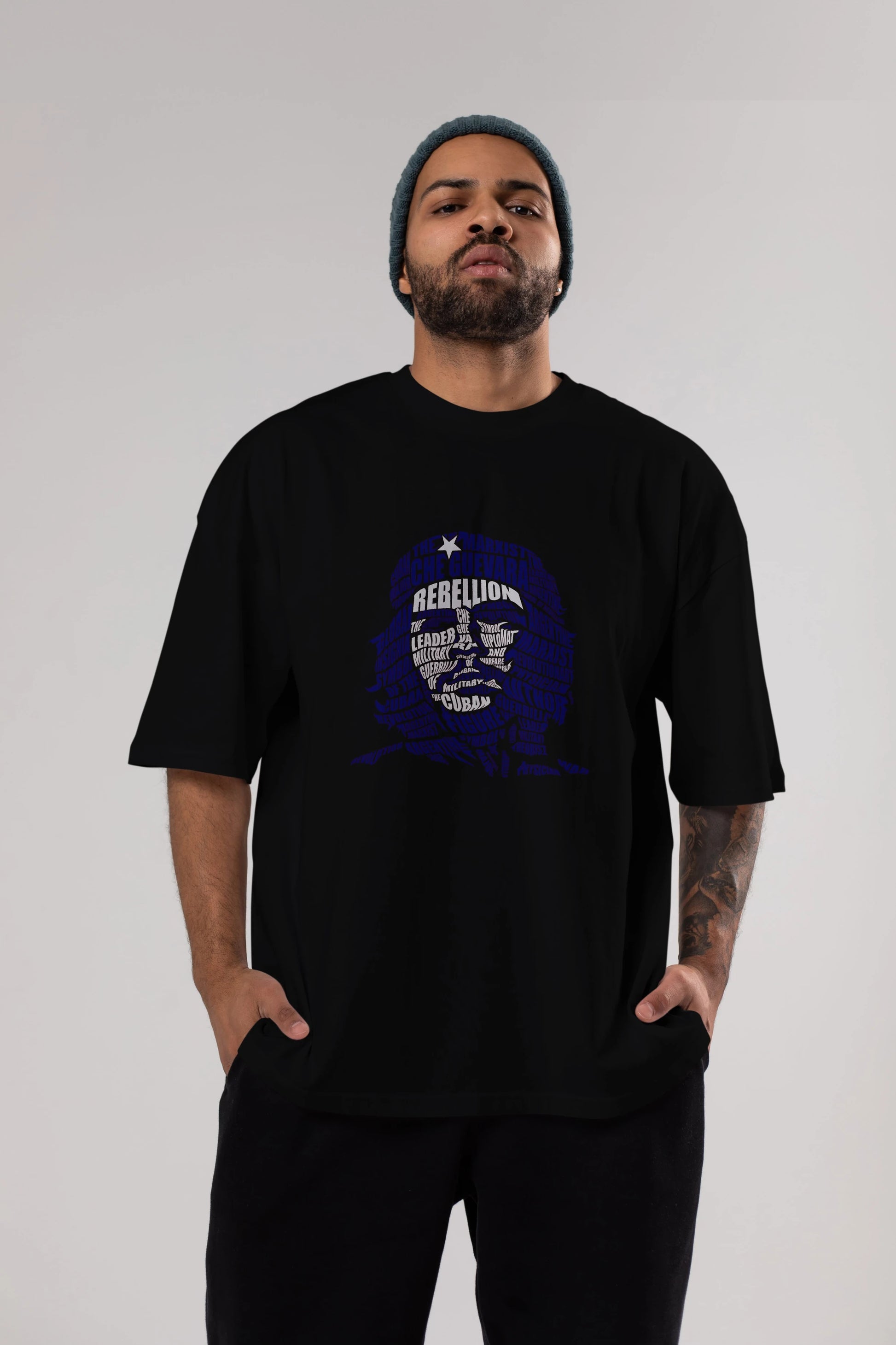 Che Guevara Calligram Ön Baskılı Oversize t-shirt %100 pamuk Erkek Kadın Unisex