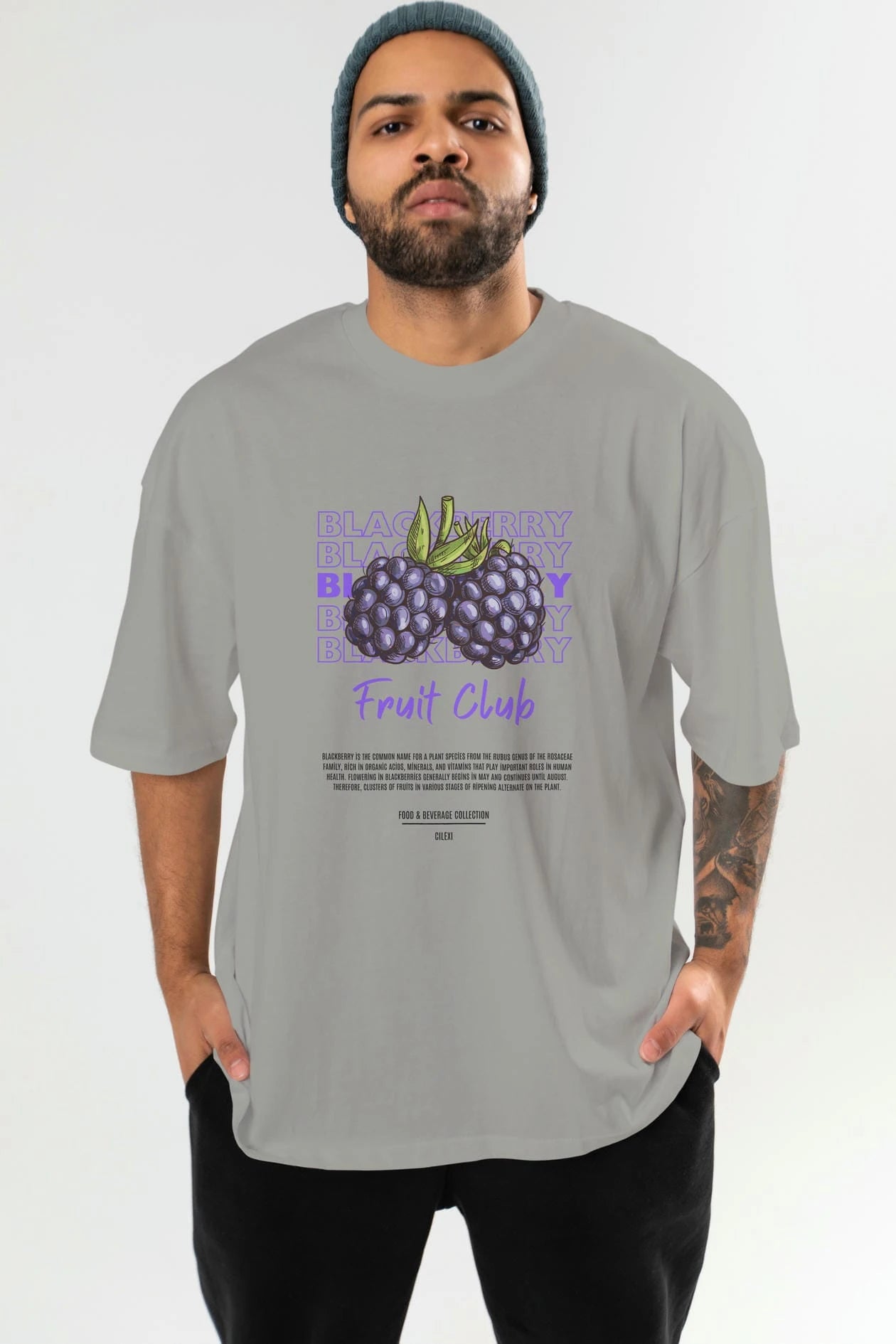 Blackberry Ön Baskılı Oversize t-shirt Erkek Kadın Pamuk Bisiklet Yaka tişort