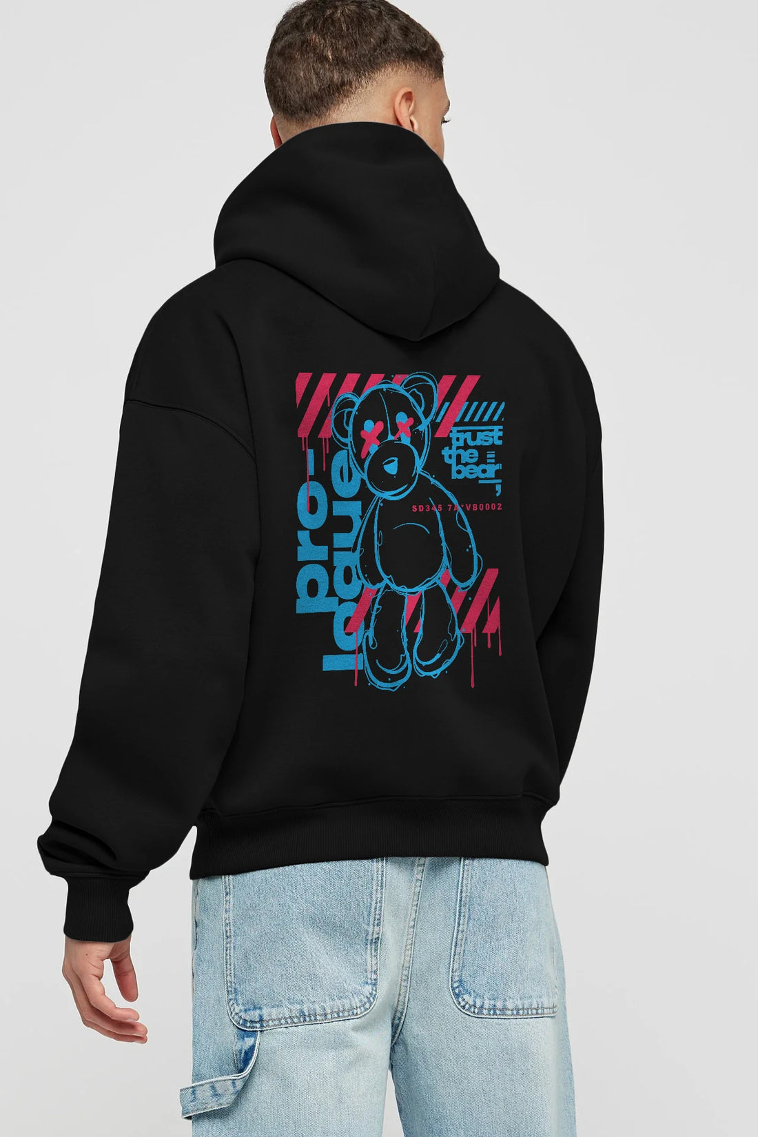 Trust The Bear Arka Baskılı Hoodie Oversize Kapüşonlu Sweatshirt Erkek Kadın Unisex
