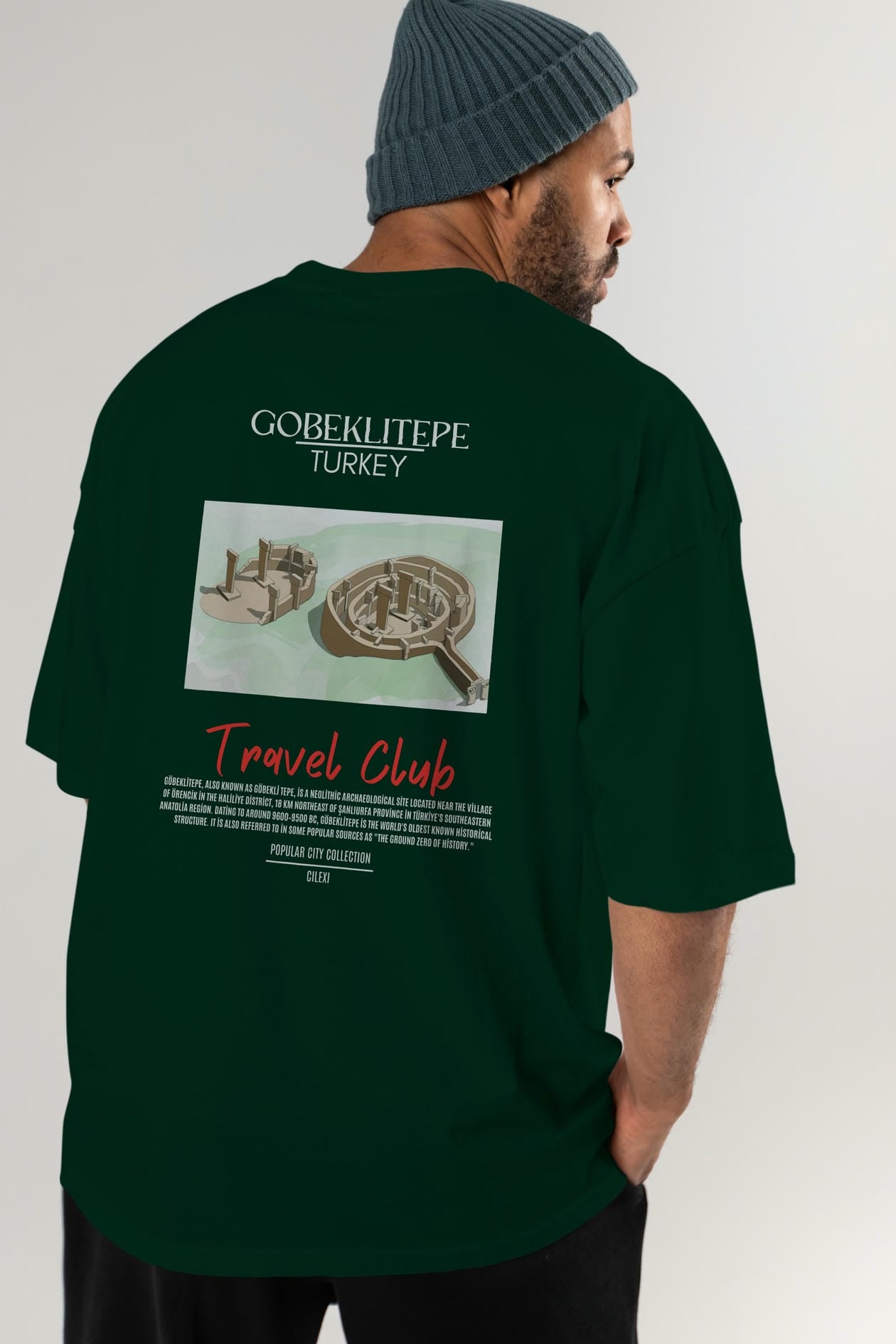 Gobeklitepe Turkey Arka Baskılı Oversize t-shirt Erkek Kadın Pamuk Bisiklet Yaka tişort