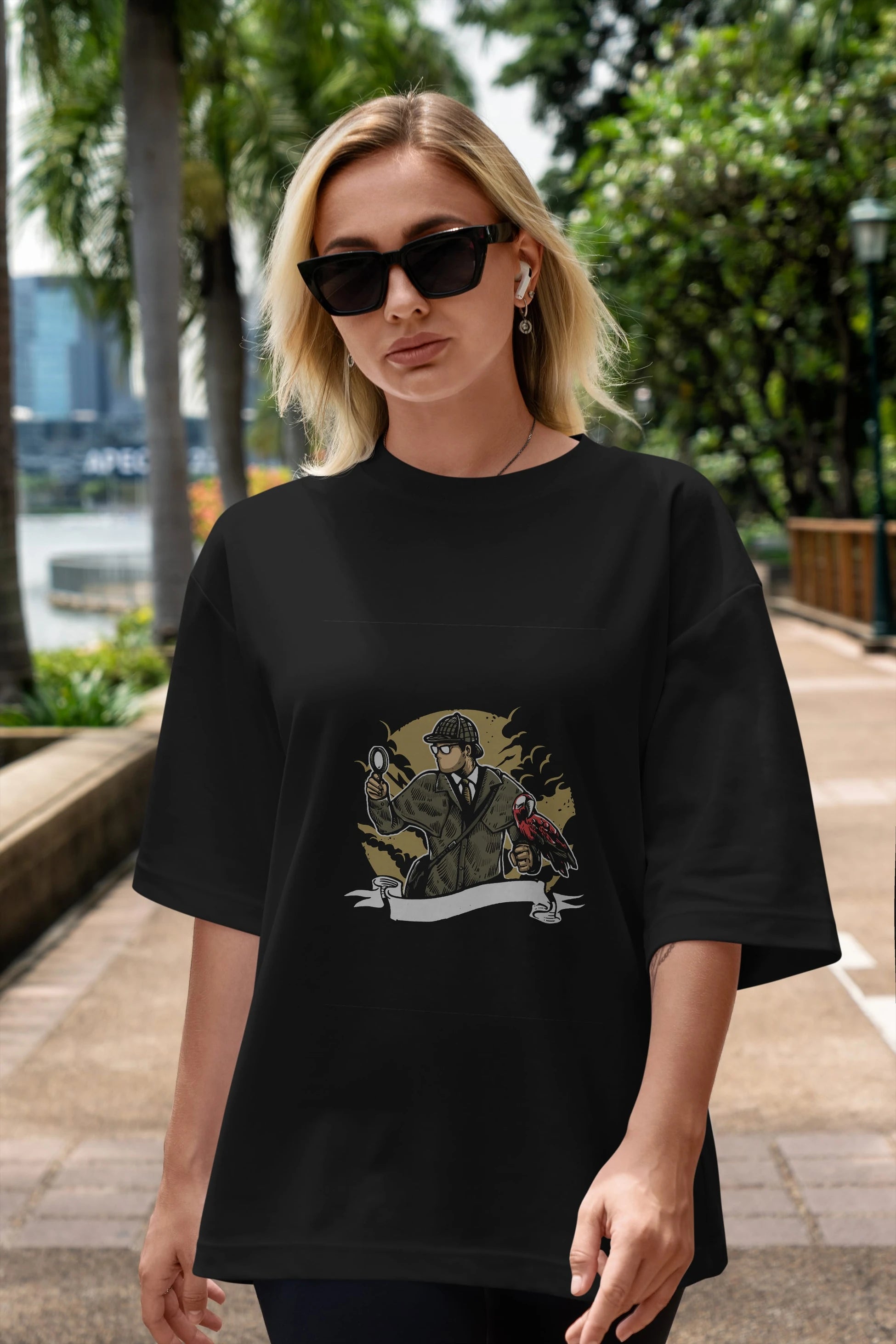 Sherlock Holmes Ön Baskılı Oversize t-shirt Erkek Kadın Unisex %100 Pamuk tişort