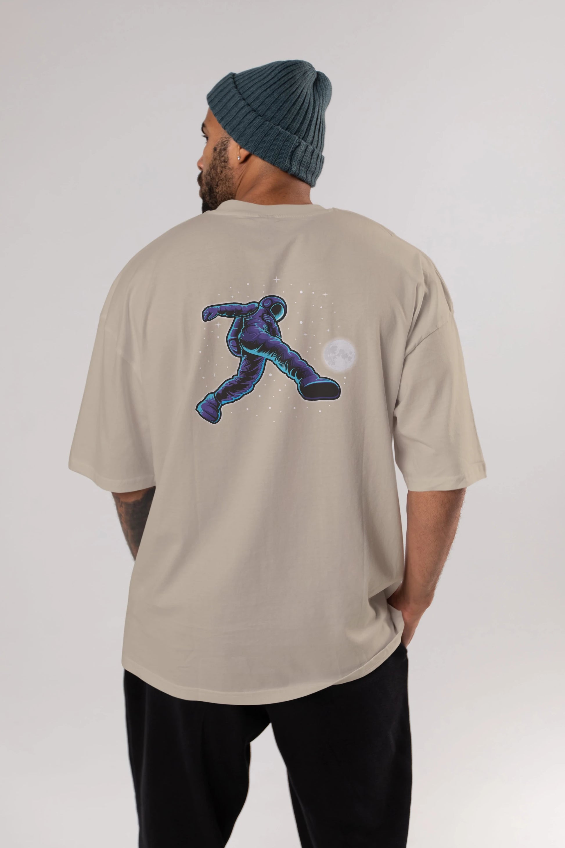 Astroball in Space Arka Baskılı Oversize t-shirt Erkek Kadın Unisex