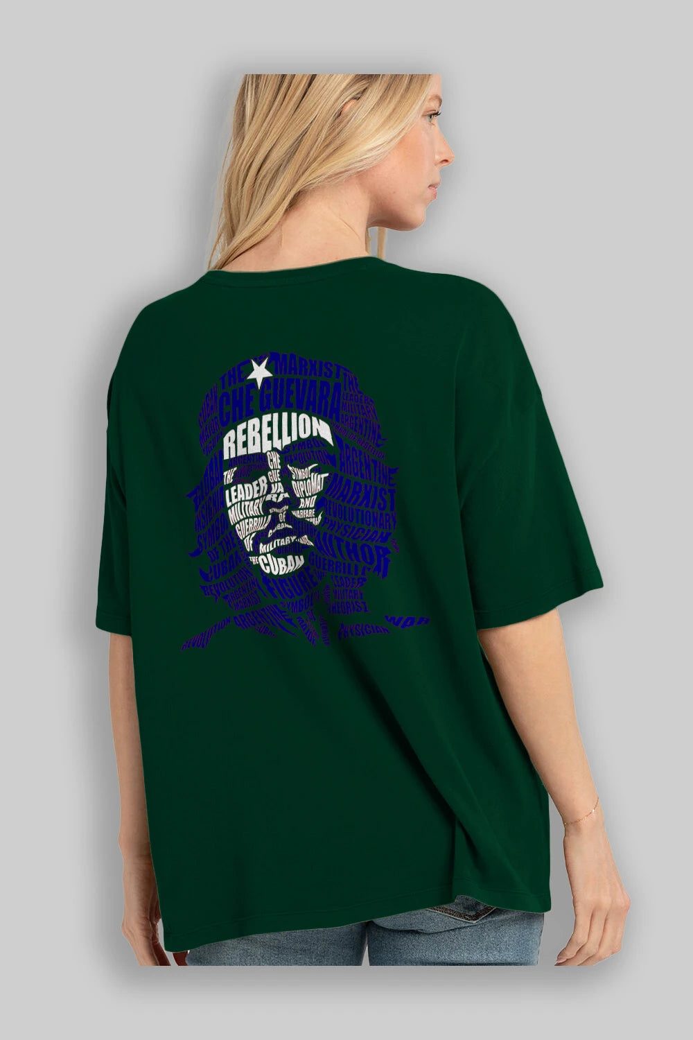 Che Guevara Calligram Arka Baskılı Oversize t-shirt %100 pamuk Erkek Kadın Unisex