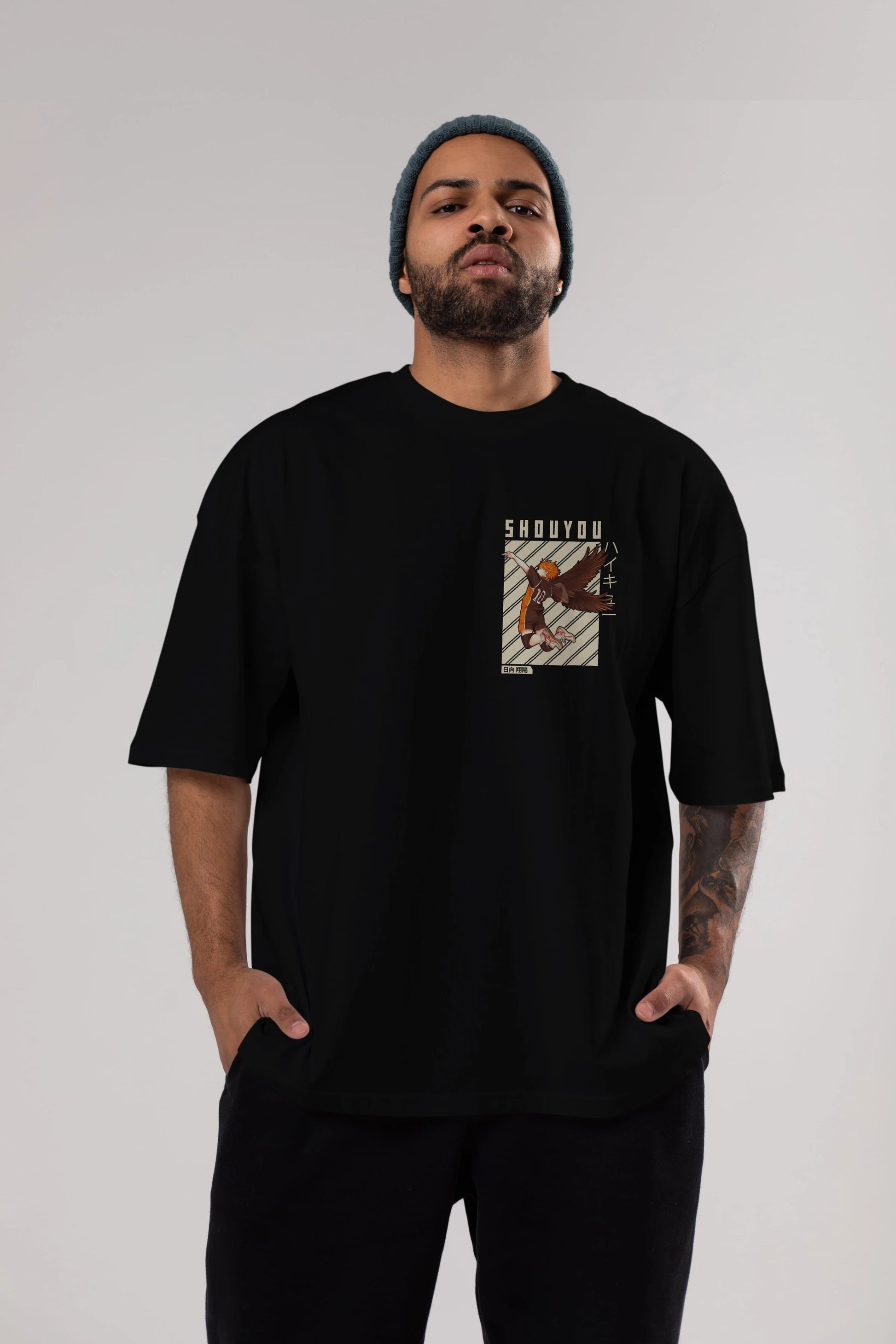 Shouyou Hinata 3 Ön Sol Baskılı Oversize t-shirt Erkek Kadın Unisex %100 Pamuk Bisiklet Yaka tişort