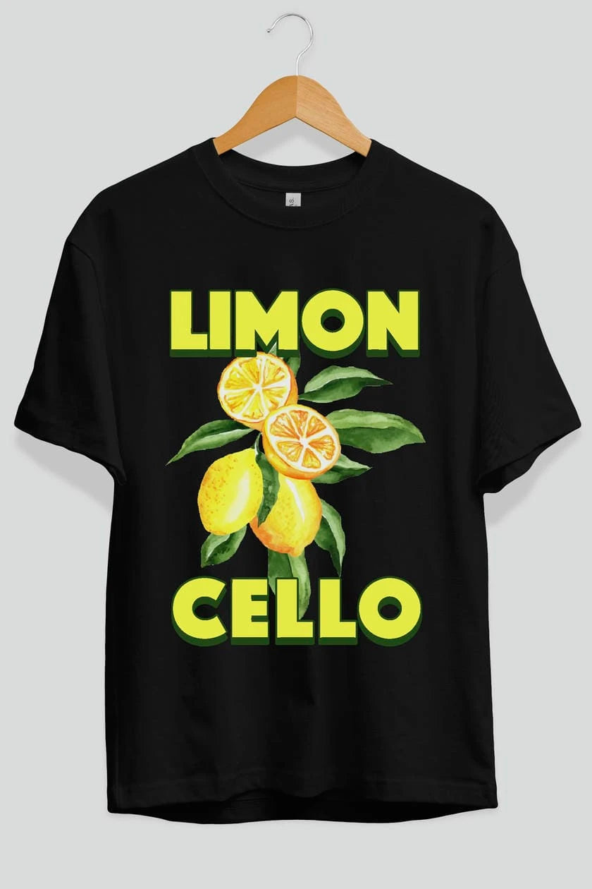 Limoncello Lemon Ön Baskılı Oversize t-shirt Erkek Kadın Pamuk Bisiklet Yaka tişort