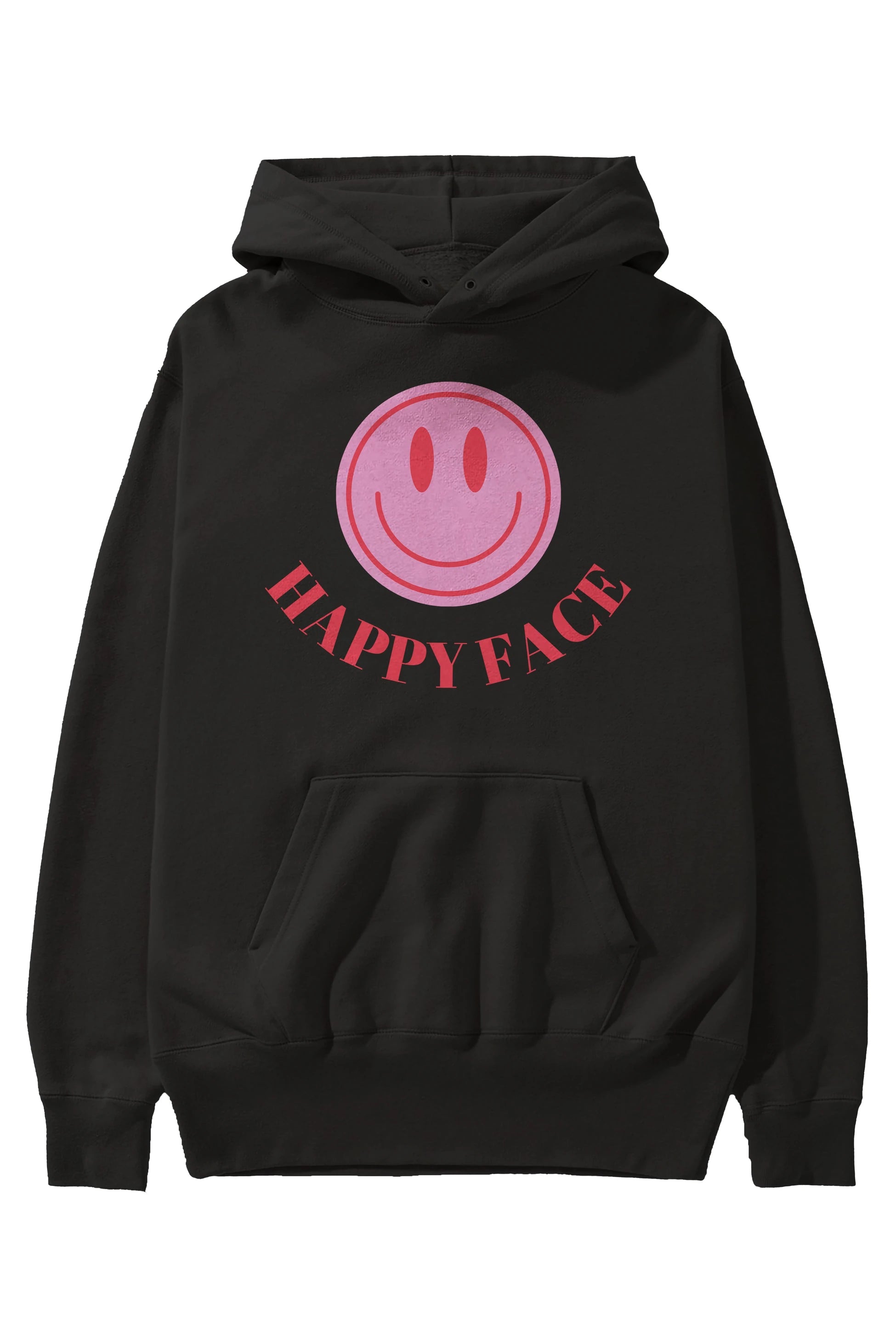 Happy Face Yazılı Ön Baskılı Oversize Hoodie Kapüşonlu Sweatshirt Erkek Kadın Unisex