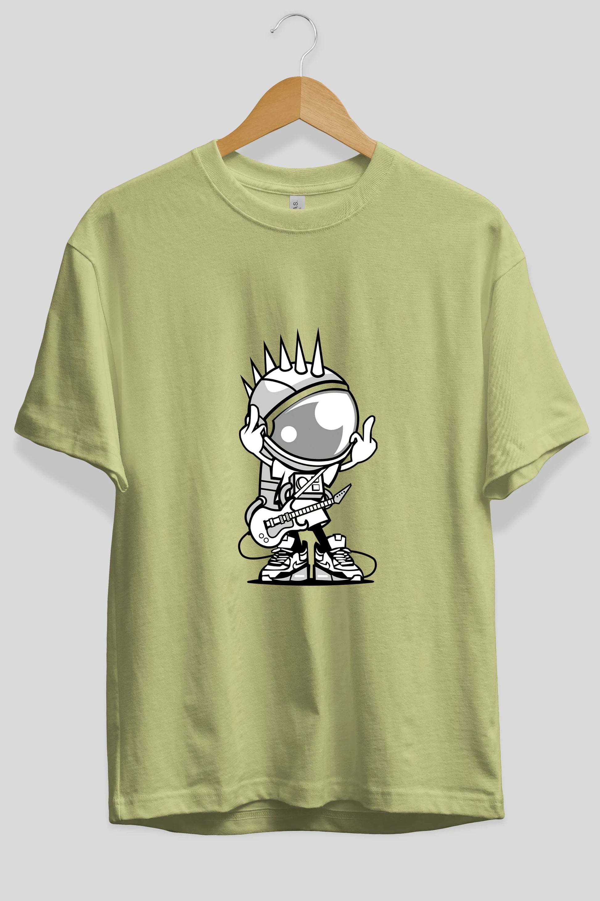 Astronaut Punk Rock Ön Baskılı Oversize t-shirt Erkek Kadın Unisex %100 Pamuk tişort