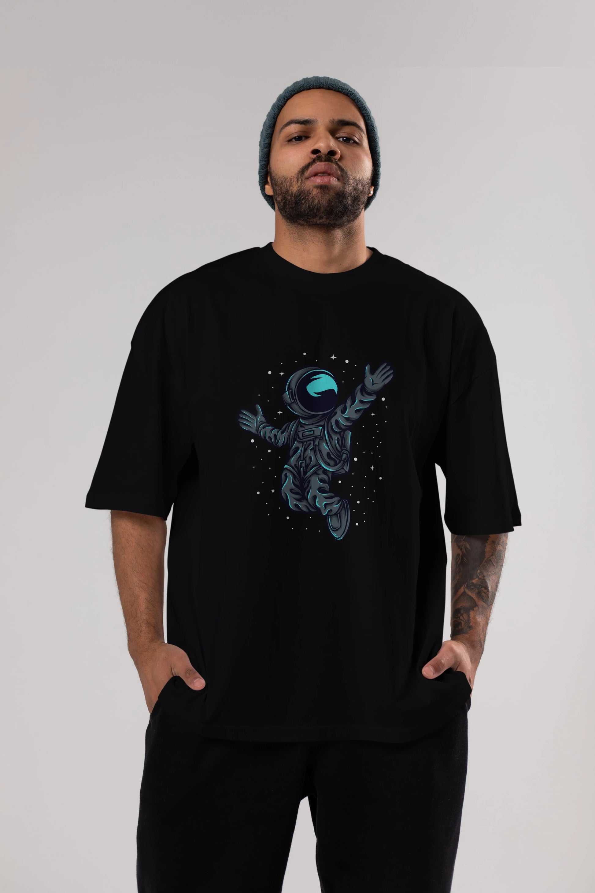 Happy Astronaut Ön Baskılı Oversize t-shirt Erkek Kadın Unisex