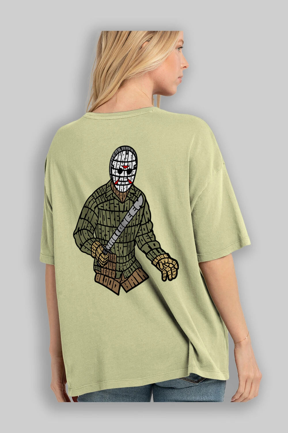 Jason Arka Baskılı Oversize t-shirt %100 pamuk Erkek Kadın Unisex