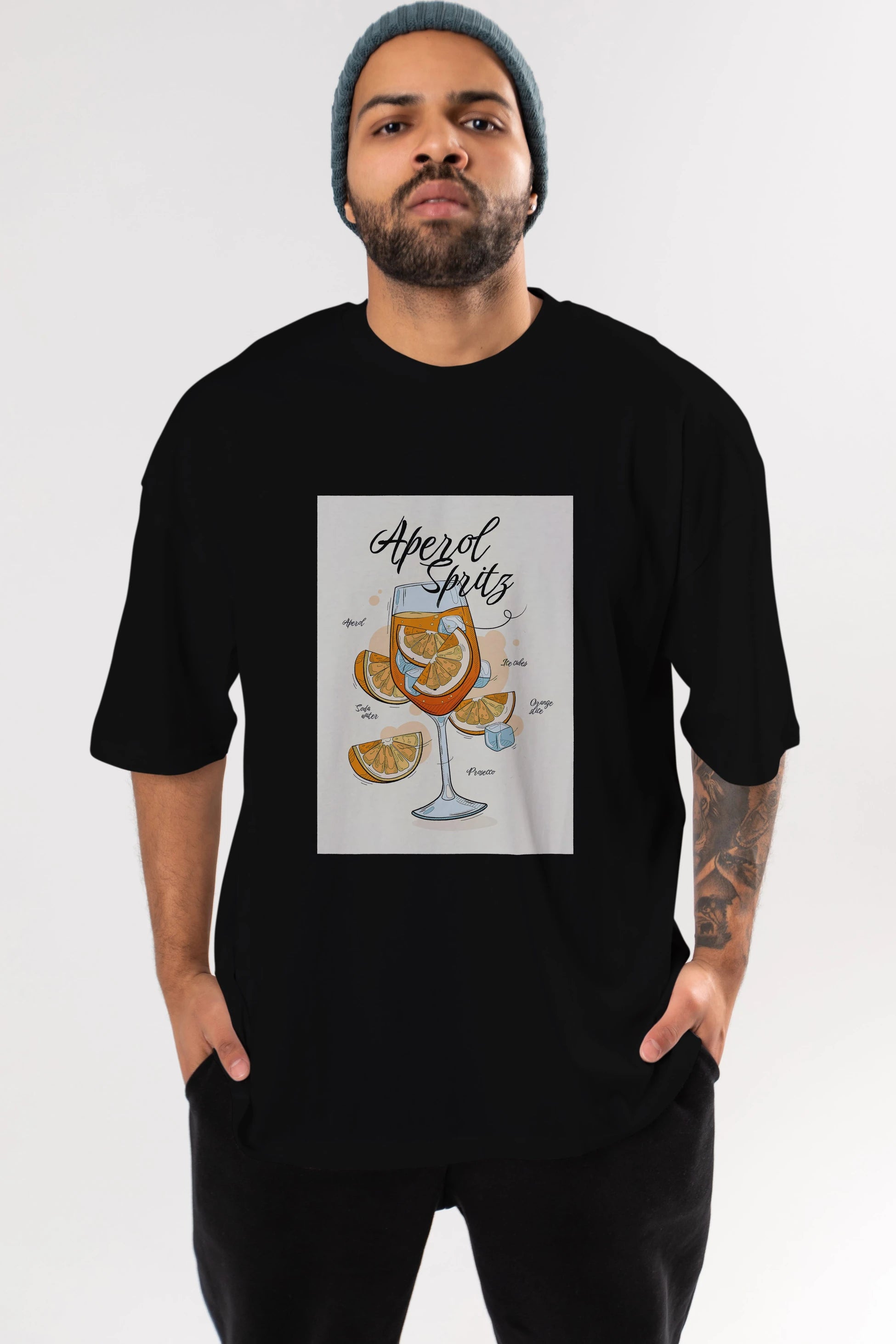 Aperol Spritz 6 Ön Baskılı Oversize t-shirt Erkek Kadın Unisex %100 Pamuk Bisiklet Yaka tişort