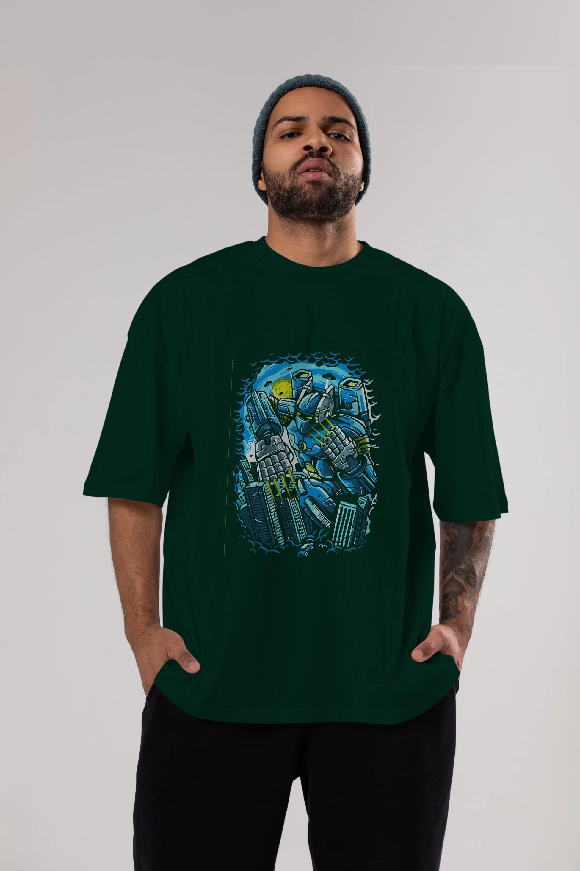 Destroy The City Ön Baskılı Oversize t-shirt Erkek Kadın Unisex %100 Pamuk tişort