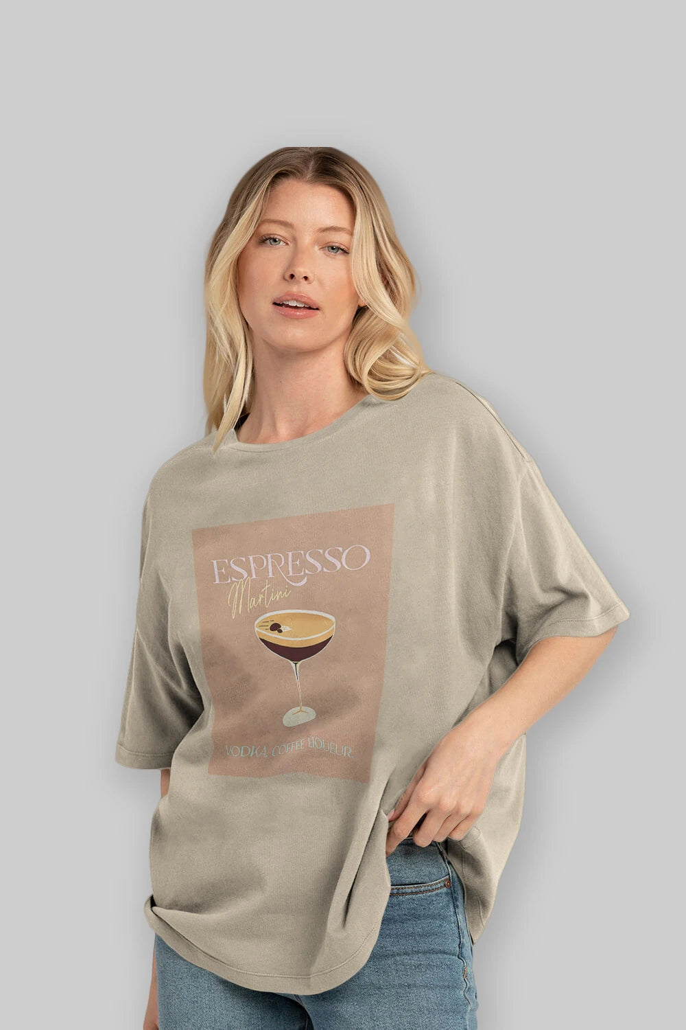 Espresso Martini Cocktail Ön Baskılı Oversize t-shirt Erkek Kadın Unisex %100 Pamuk Bisiklet Yaka tişort