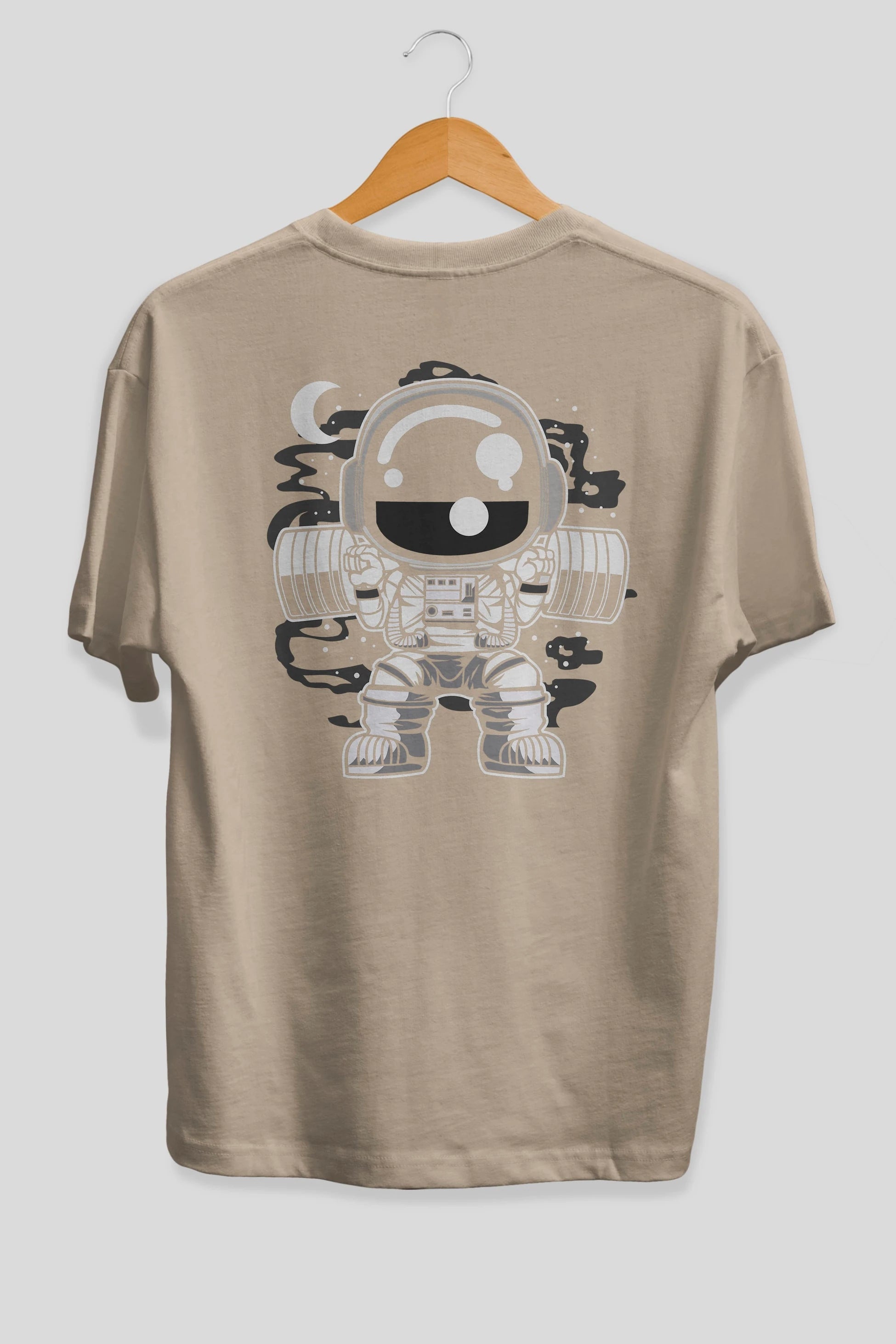Astronaut Barbell Body Builder Arka Baskılı Oversize t-shirt Erkek Kadın Unisex