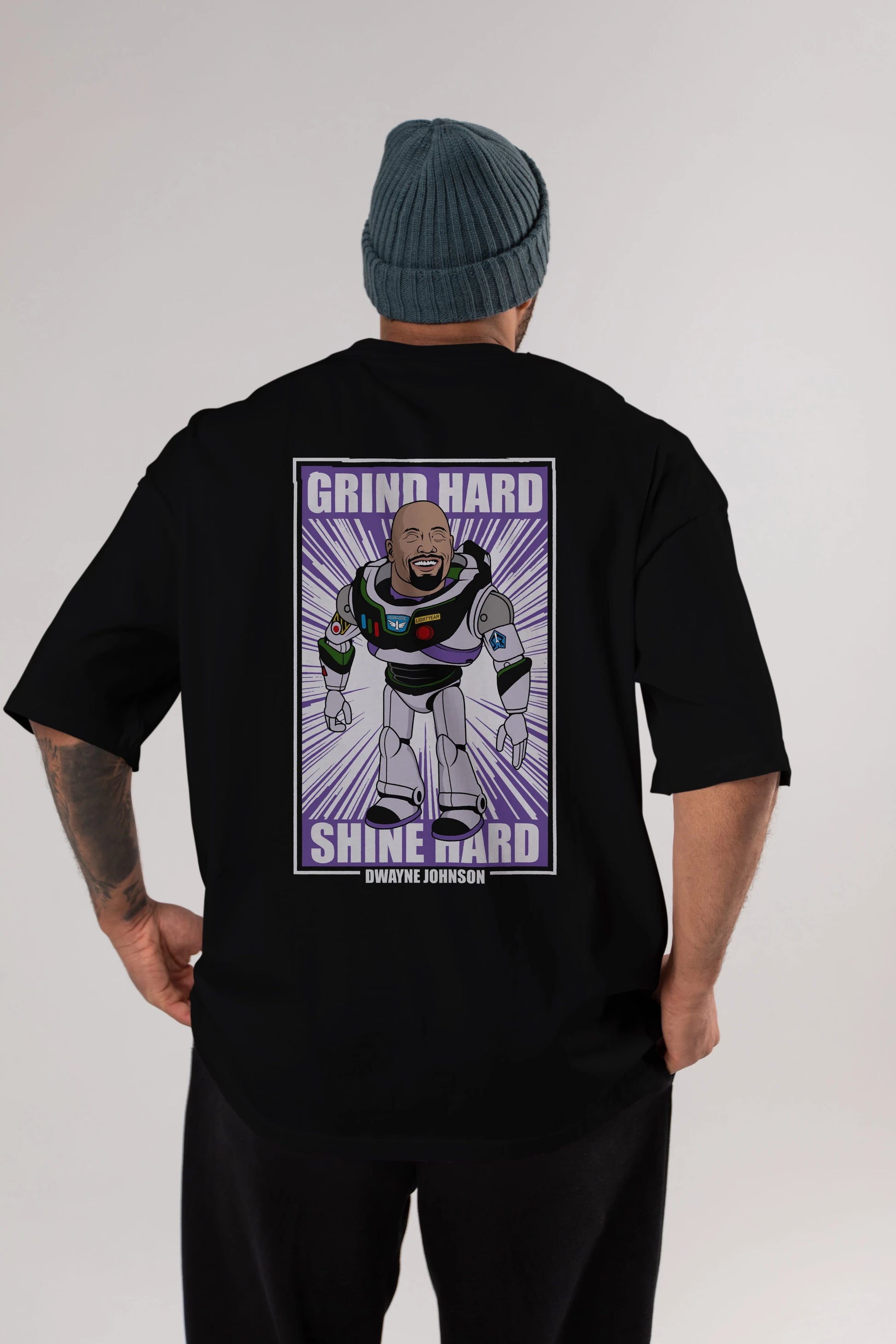 Dwayne Johnson Buzz Lightyear Arka Baskılı Oversize t-shirt Erkek Kadın Unisex %100 Pamuk tişort