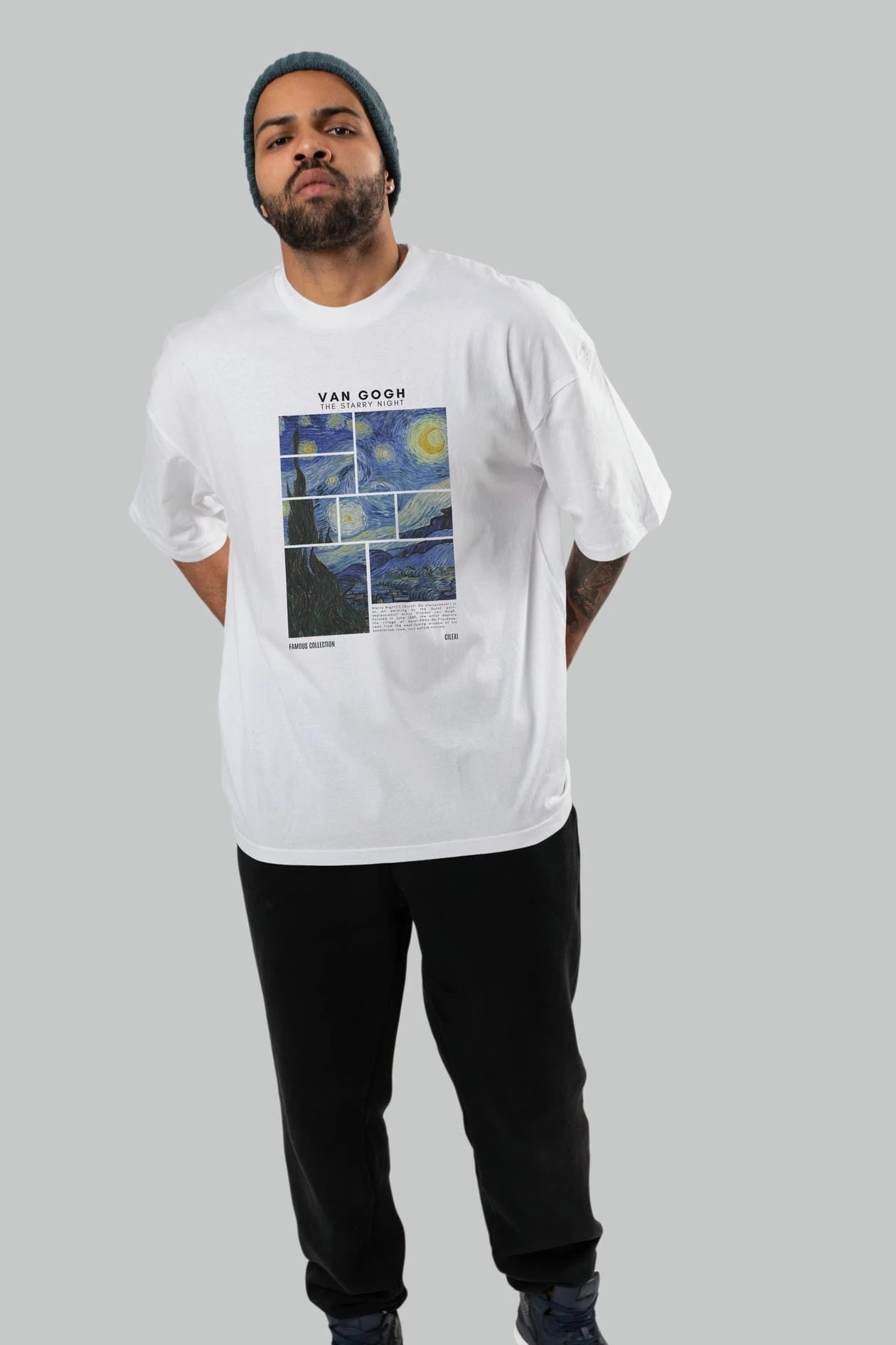 Van Gogh The Starry Night ön Baskılı Oversize t-shirt Erkek Kadın Bisiklet Yaka Pamuk tişort