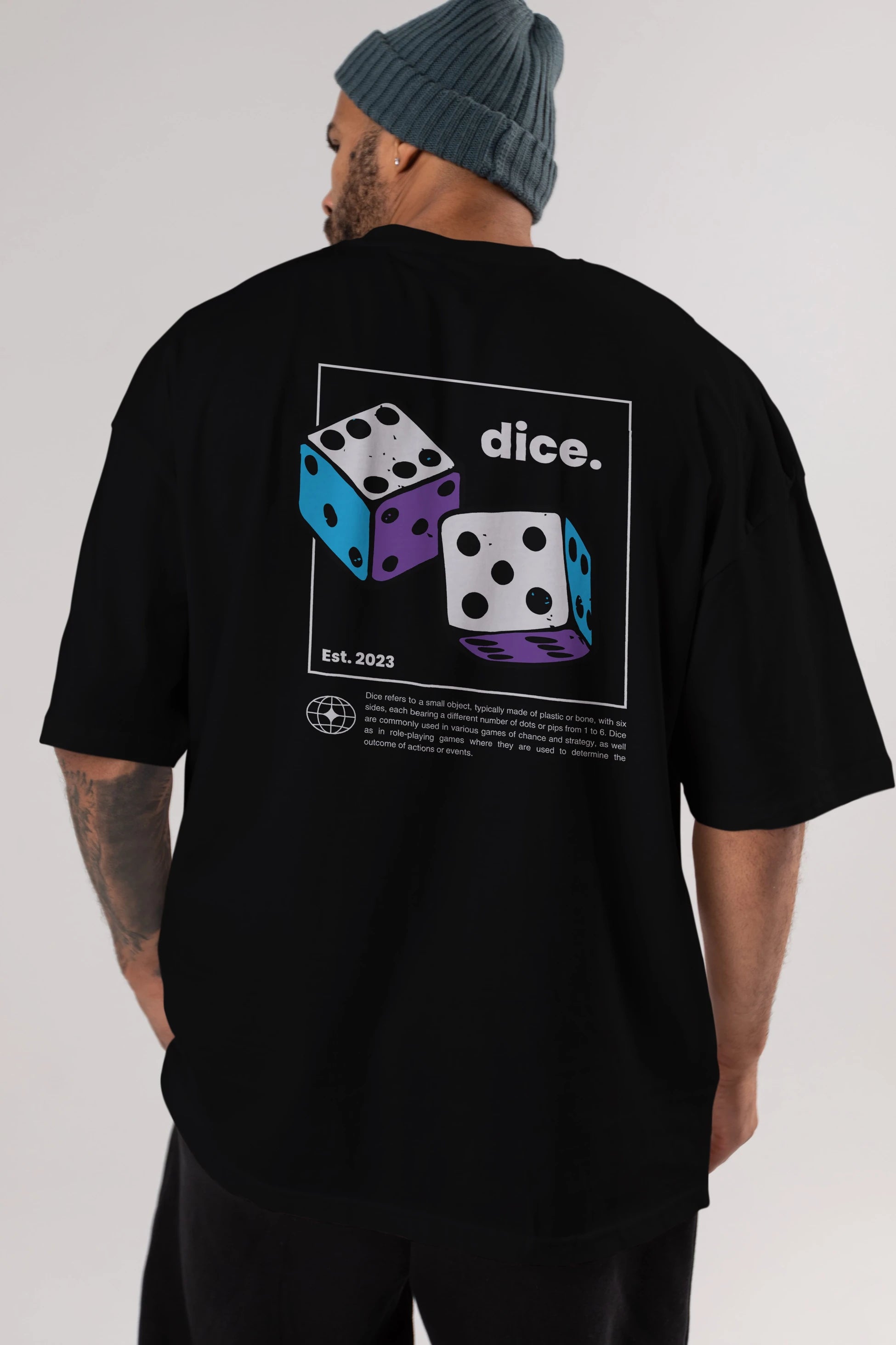 Dice Yazılı Arka Baskılı Oversize t-shirt Erkek Kadın Unisex