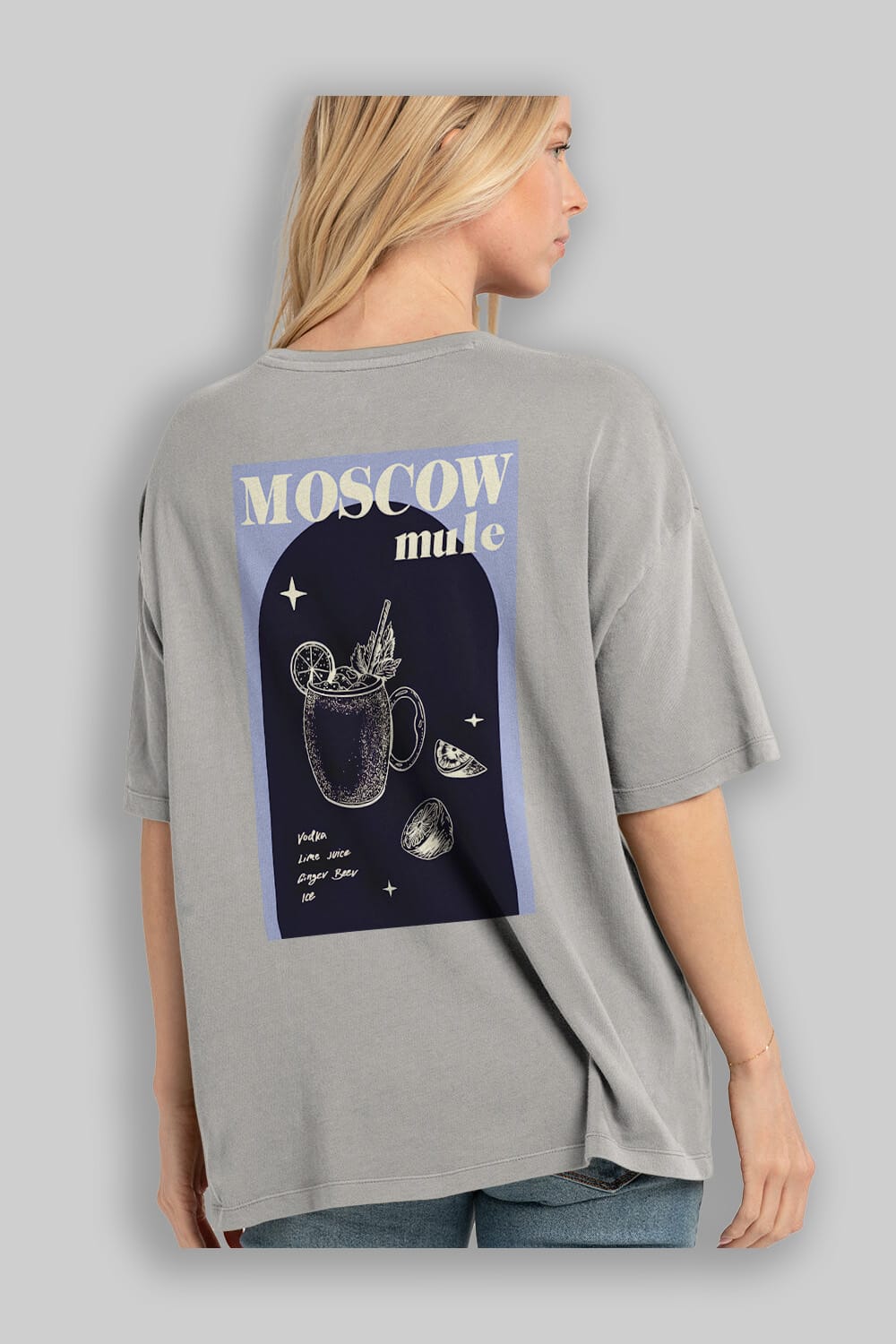 Moscow Mule Arka Baskılı Oversize t-shirt Erkek Kadın Unisex %100 Pamuk Bisiklet Yaka tişort
