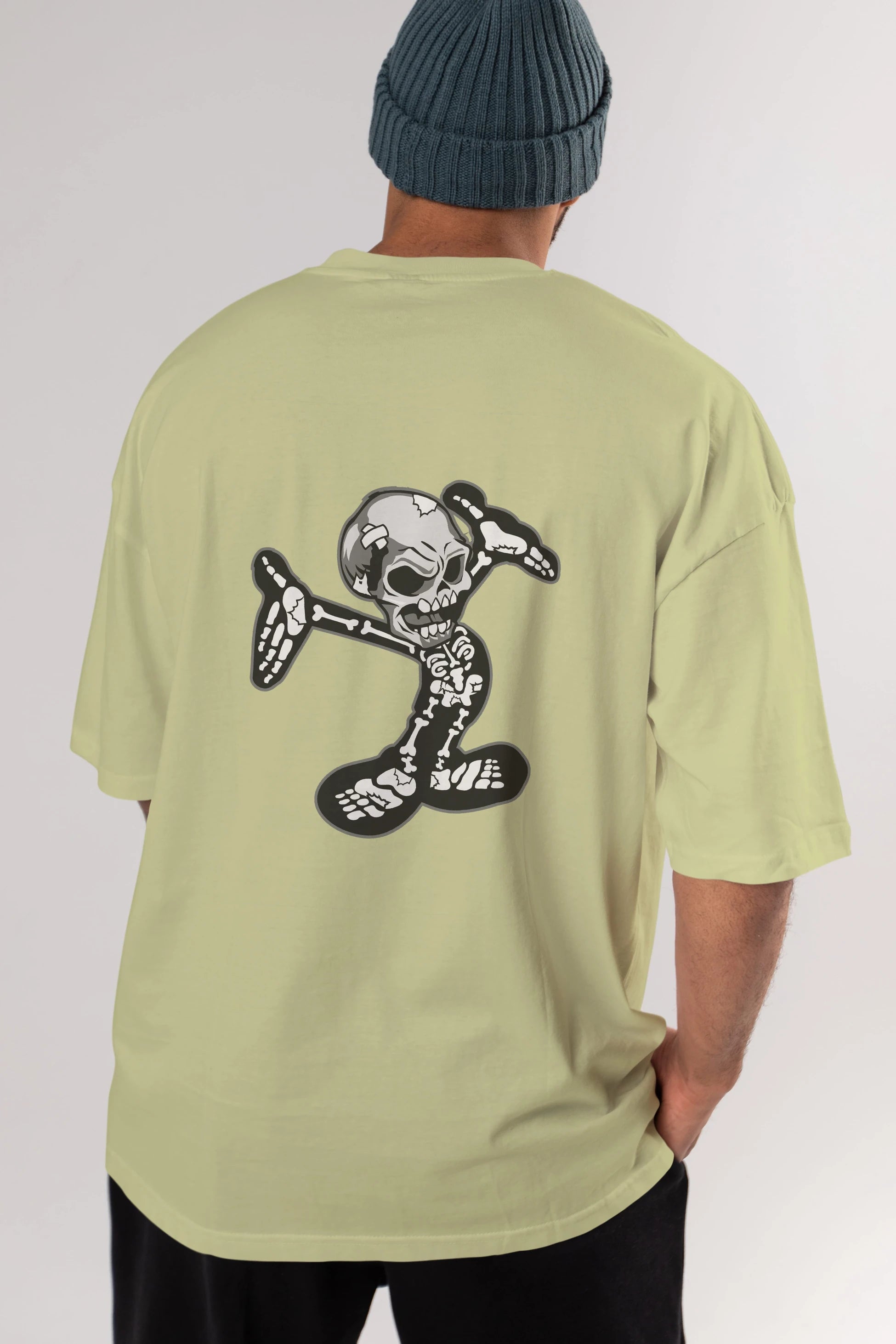 Skull Skeleton Arka Baskılı Oversize t-shirt Erkek Kadın Unisex %100 Pamuk tişort