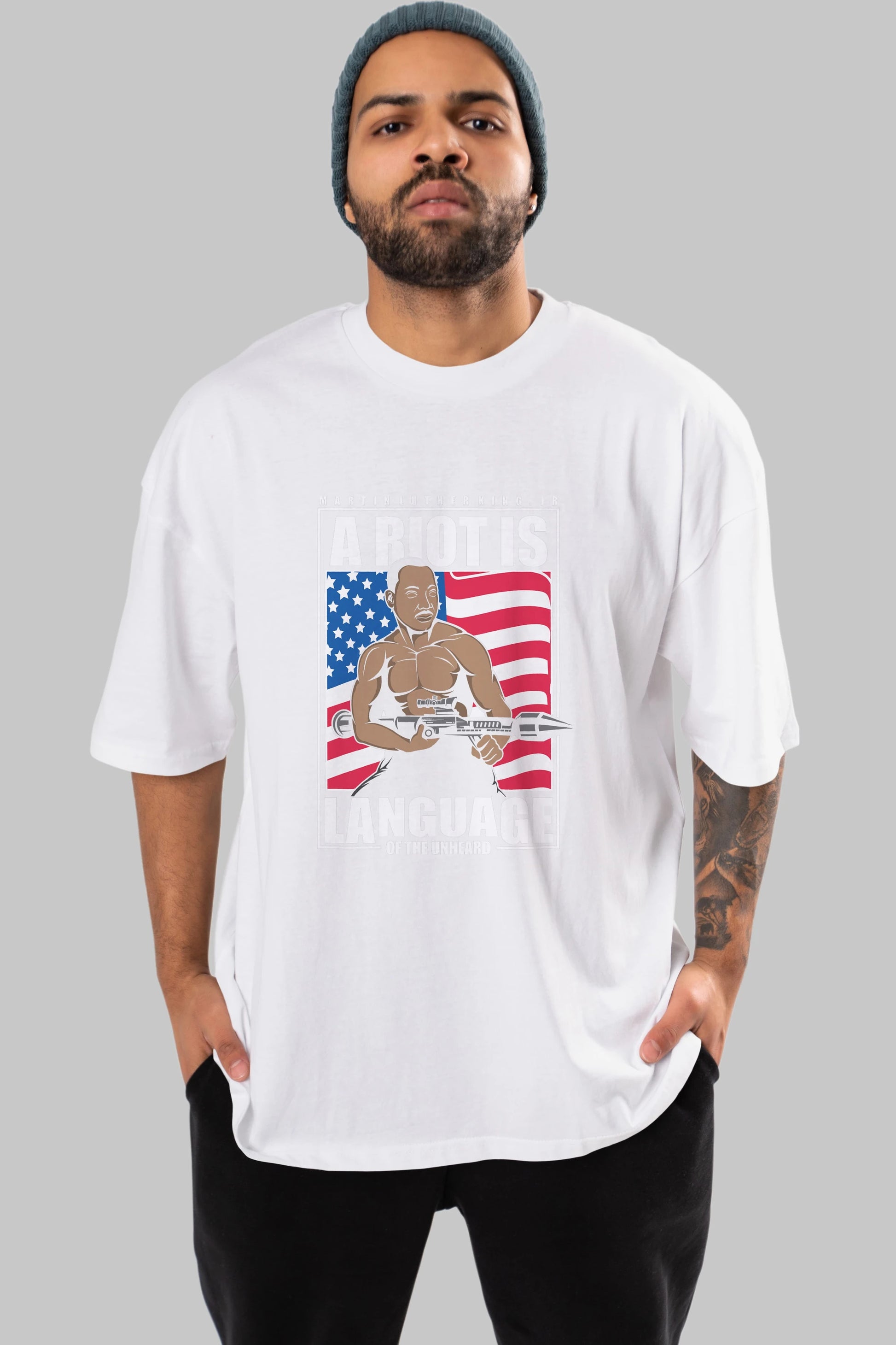 Luther King Jr Rambo Ön Baskılı Oversize t-shirt Erkek Kadın Unisex %100 Pamuk tişort