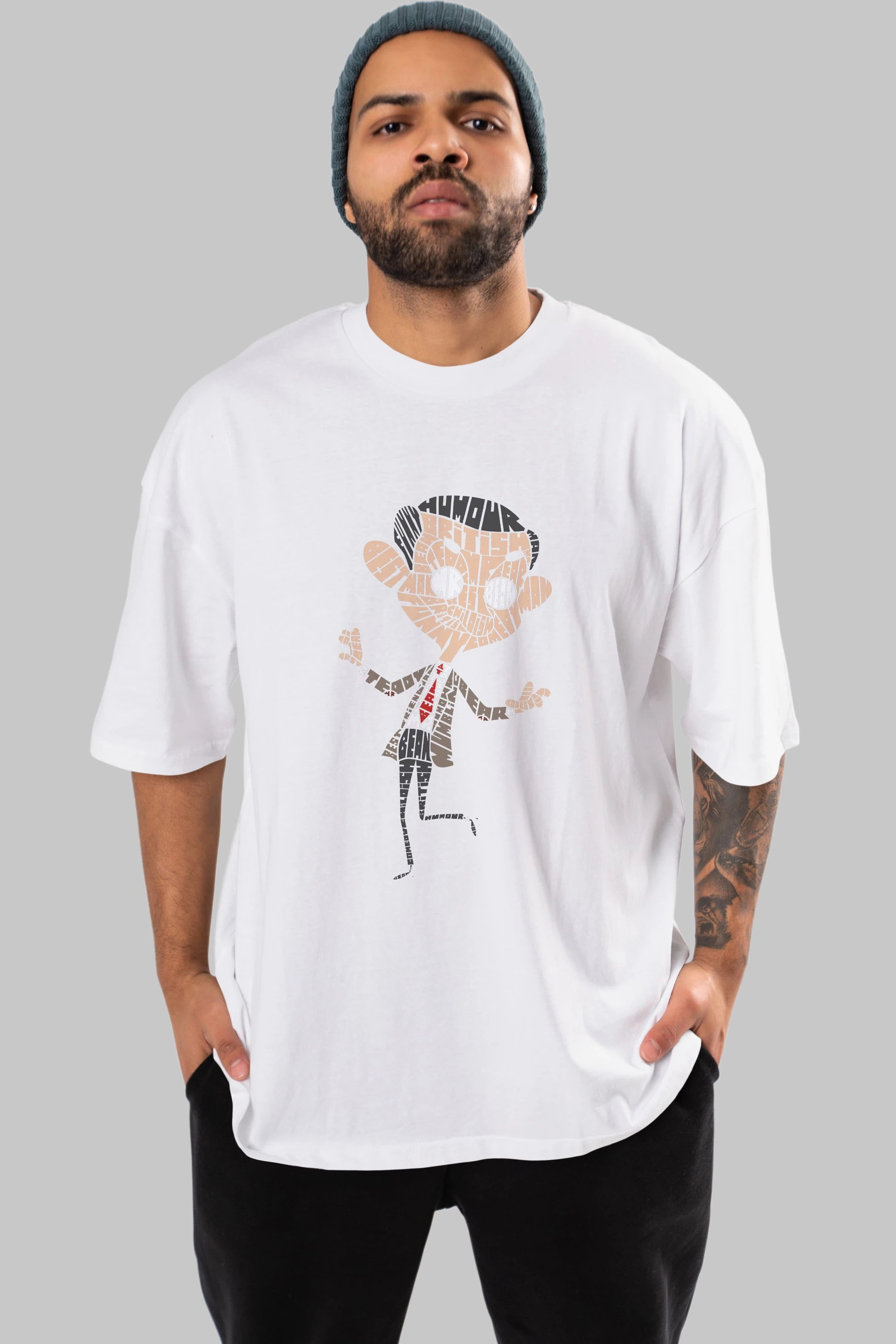 Mr Bean Ön Baskılı Oversize t-shirt %100 pamuk Erkek Kadın Unisex