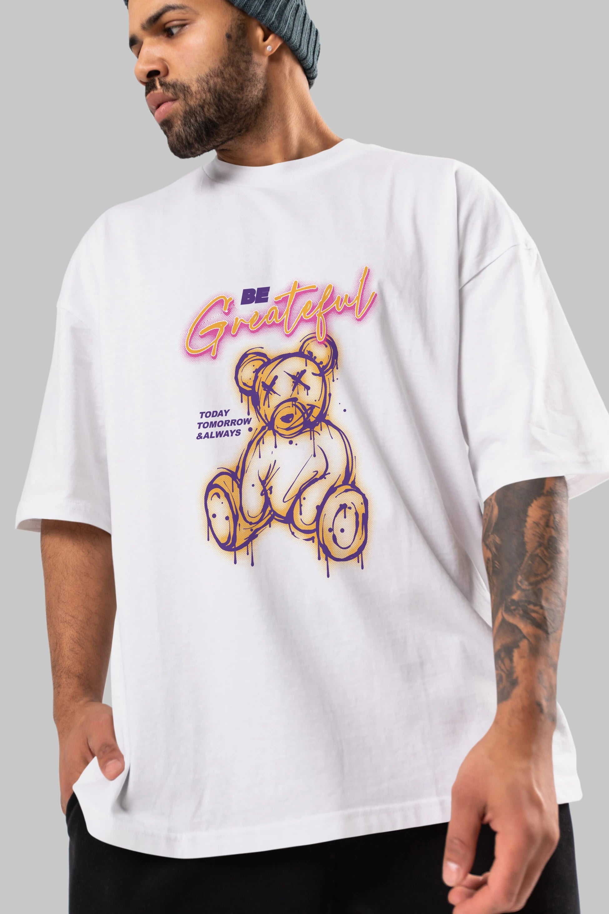 Be Greateful Bear Ön Baskılı Oversize t-shirt Erkek Kadın Unisex