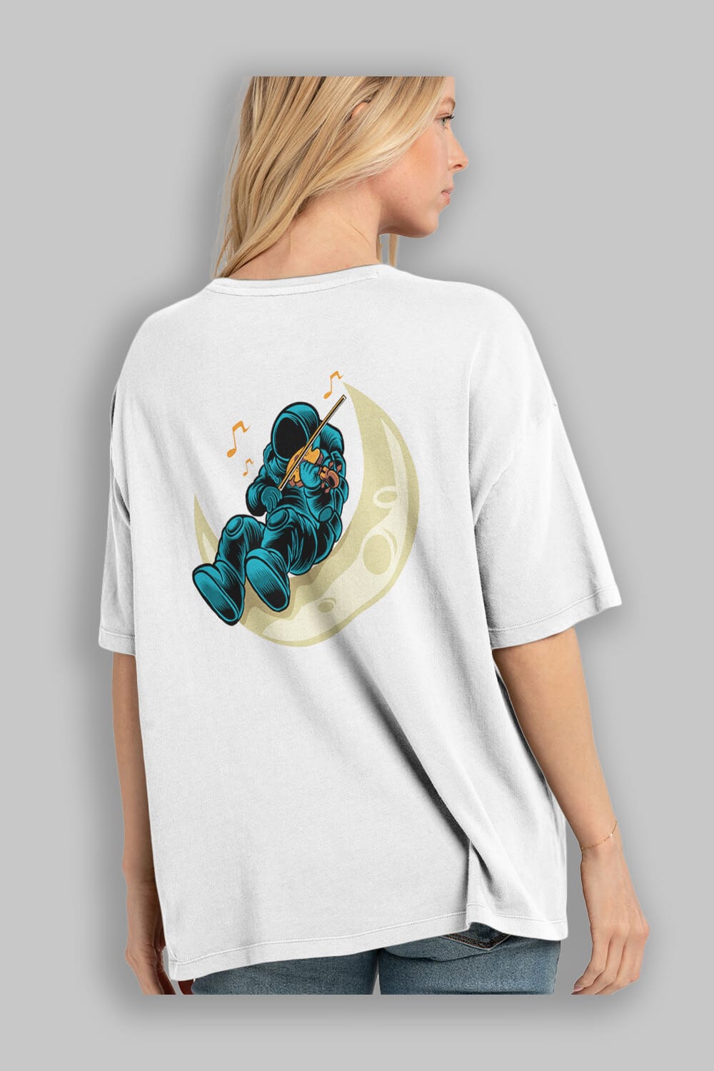 Playing Vionist in Space Sticker Arka Baskılı Oversize t-shirt Erkek Kadın Unisex